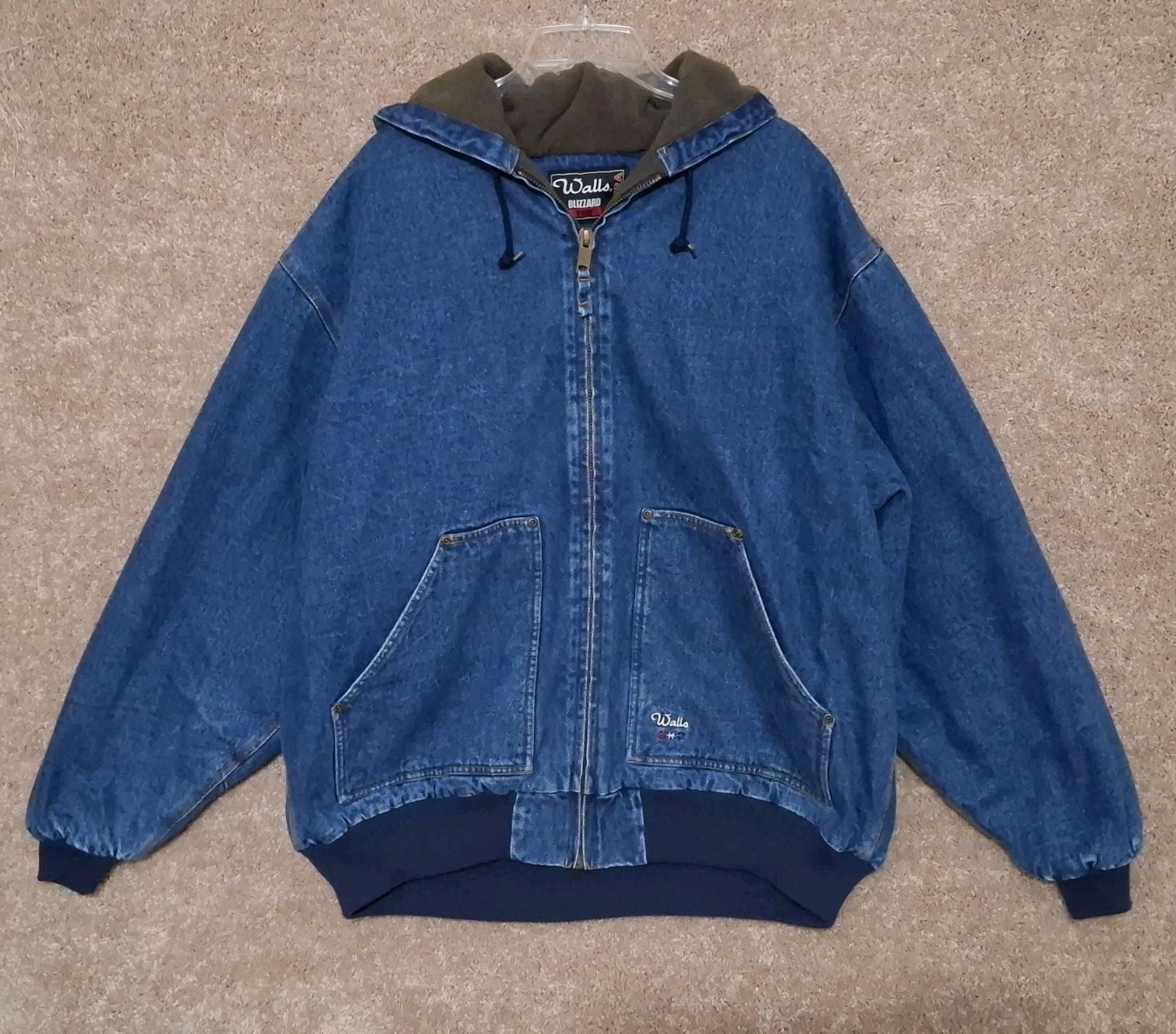 Vintage Men\'s Walls Blizzard Pruf Jean Jacket Lined X-Large XL Zip Up Hooded