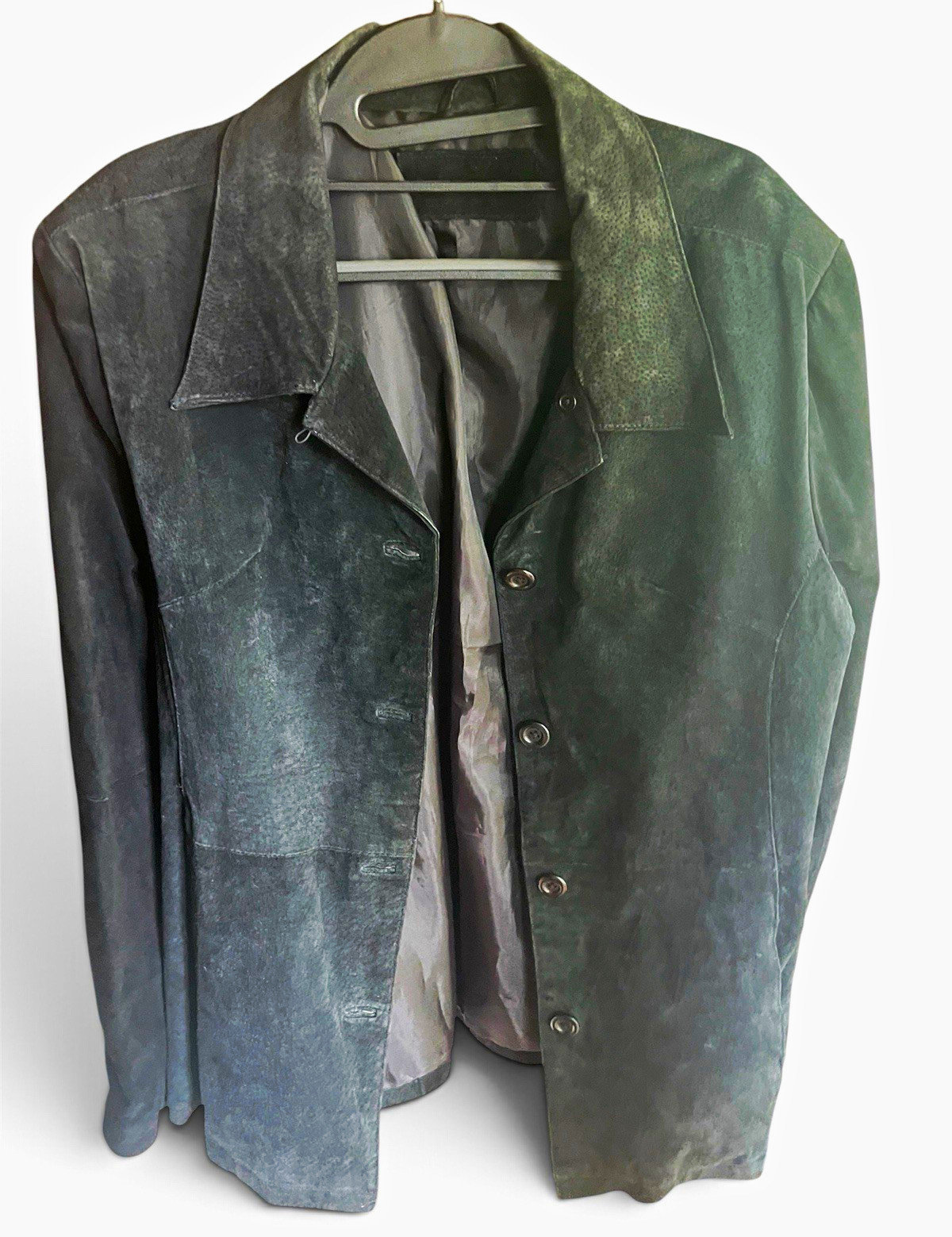 Vintage 90s Black Genuine Suede Leather Trench Coat Belted Jacket Mid Length