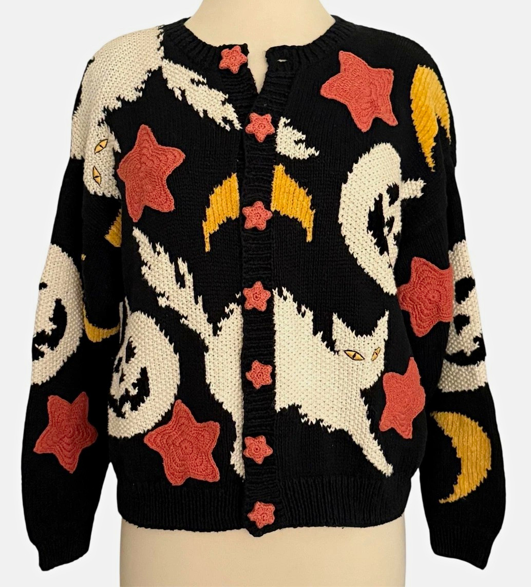 Vintage Maria Christina Grandmacore Halloween Hand Knit Sweater Cardigan