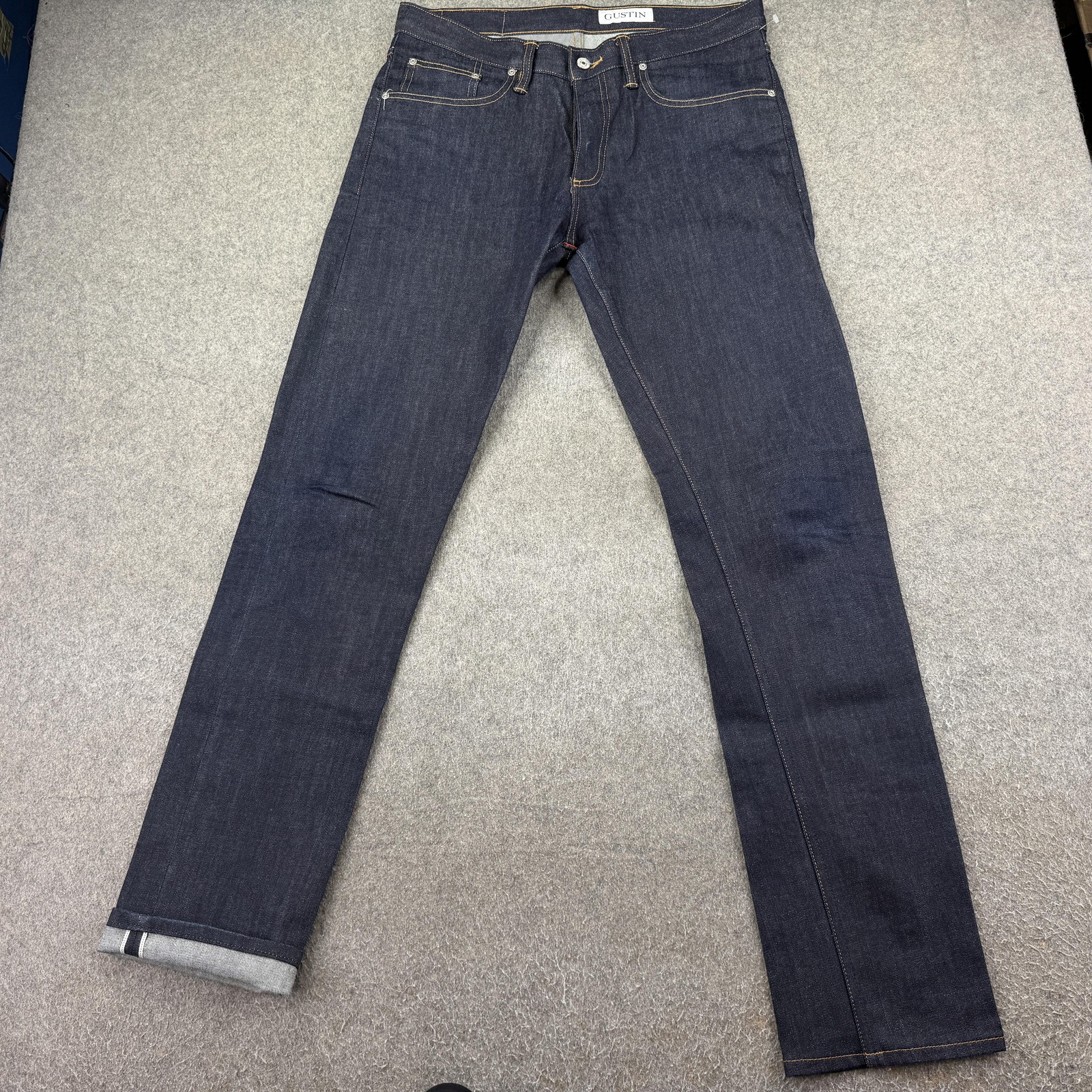 Gustin Jeans Mens 33x34 Blue Raw Selvage Slim Straight Denim Pants USA