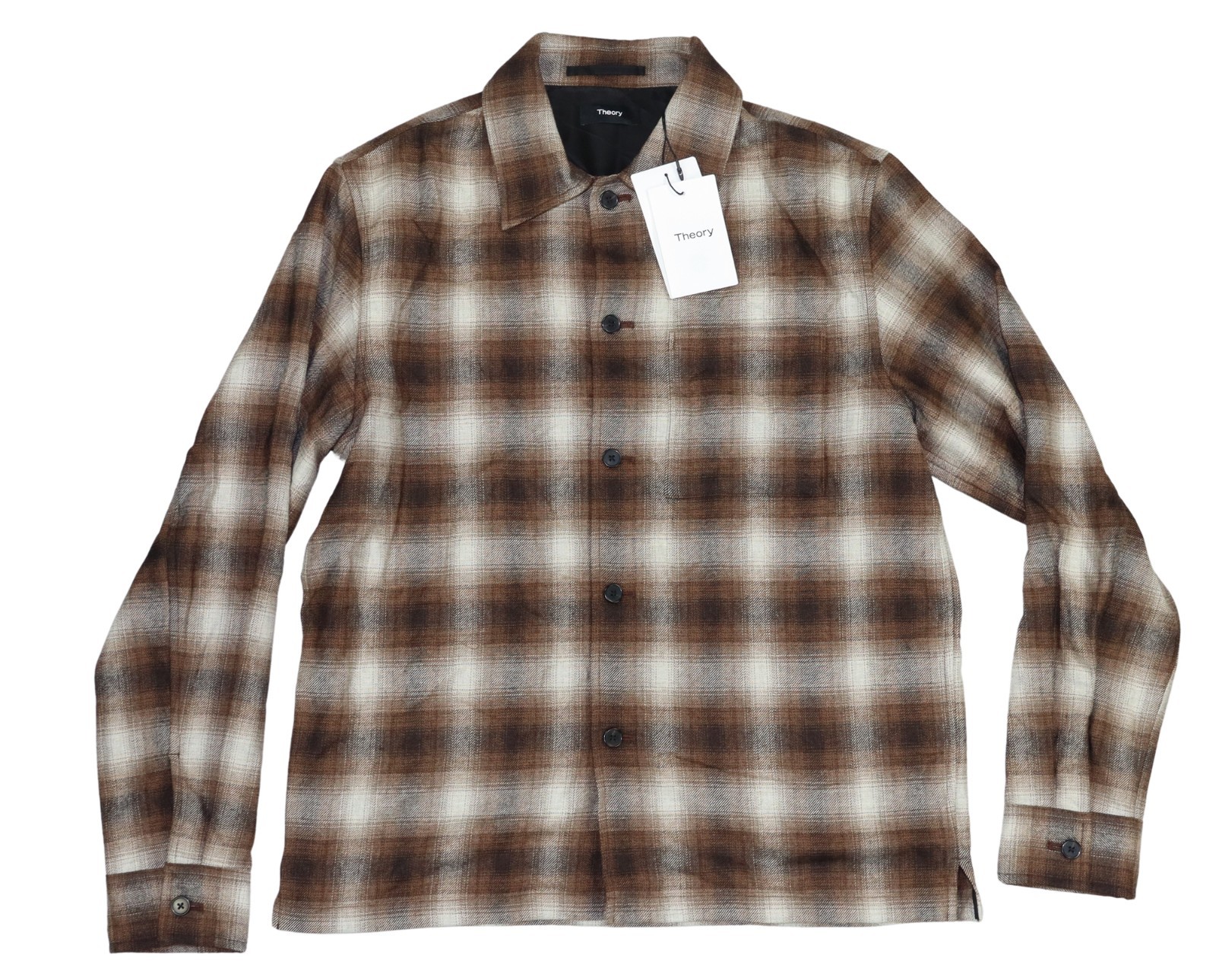 Theory Jesi Wool Blend Flannel Plaid Long Sleeve Men\'s Button Down Shirt NWT