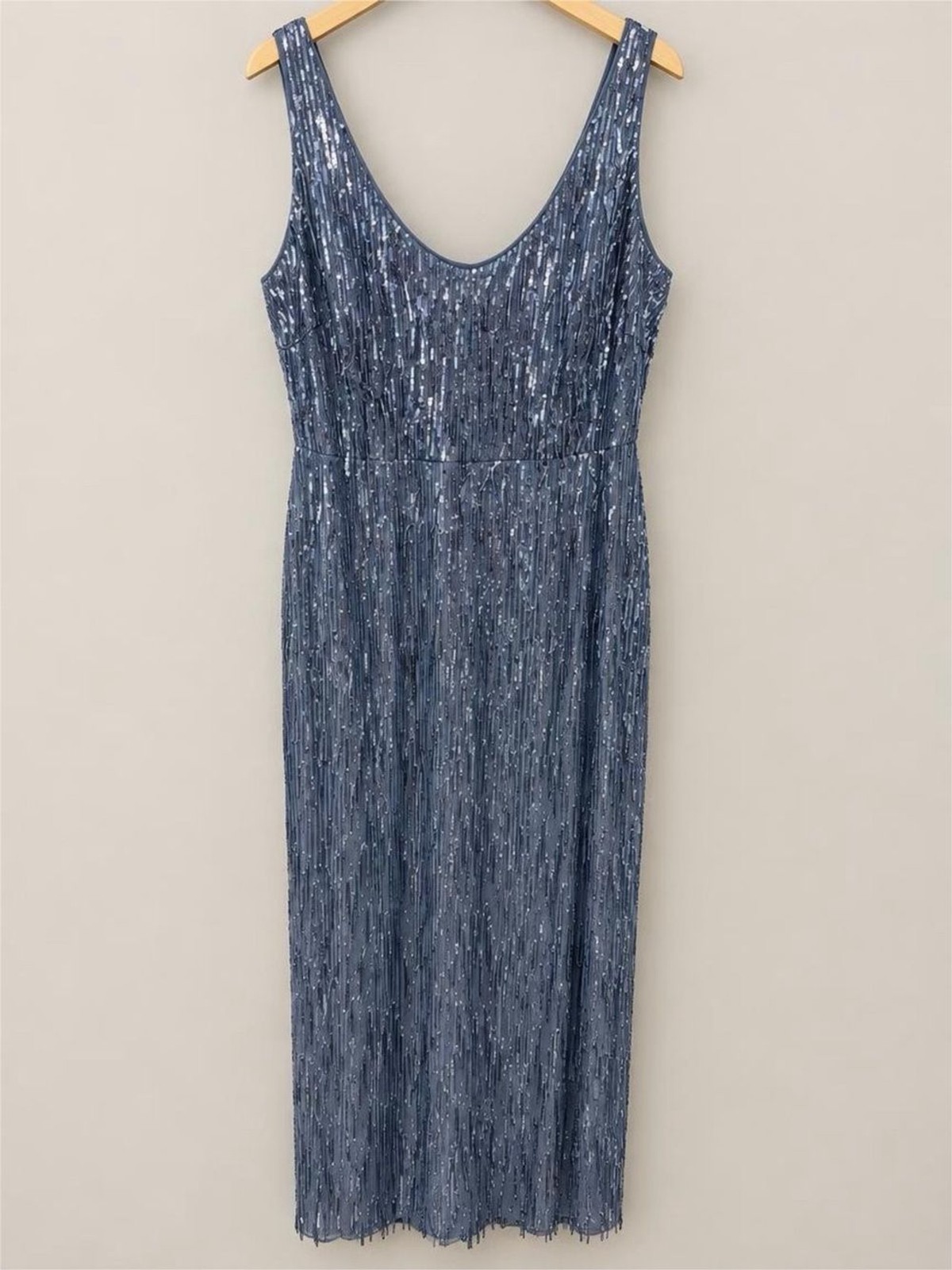 Sleeveless Sequin Evening Dress in Gunmetal Slate Blue