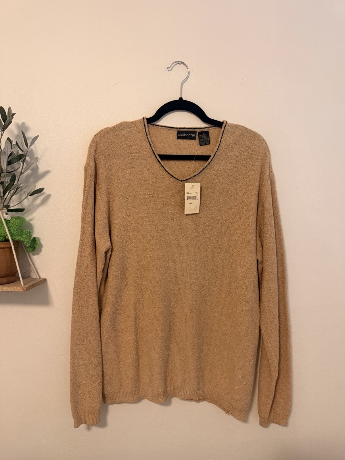 NWT Vintage Liz Claiborne Beige Knit Pullover Sweater Size S