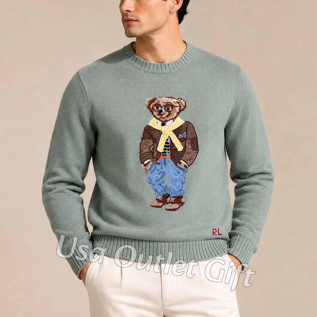 POLO PALPH LAUREN Polo Olive Green Teddy Bear Sweater Men XL, NWT