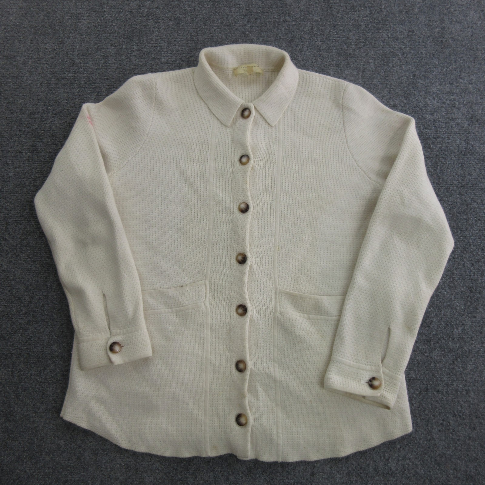 Sézane Sweater Cardigan Womens XS White Cotton Merino Collared Waffle Knit