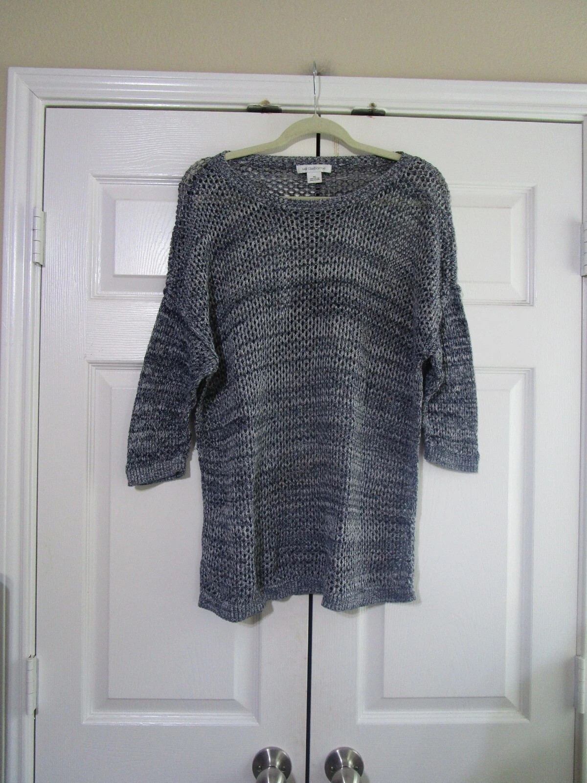 Liz Claiborne Women\'s Open Knit Sweater Size XL Blue Long Pullover