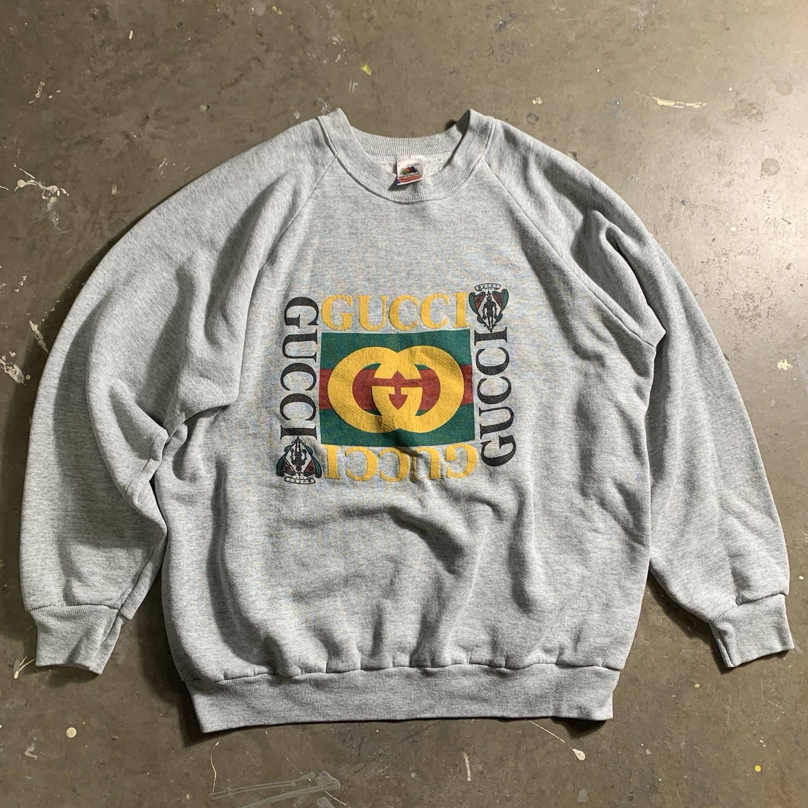 Vintage Fruit of the Loom Gucci Sweatshirt Large Grey Made in USA 90s L