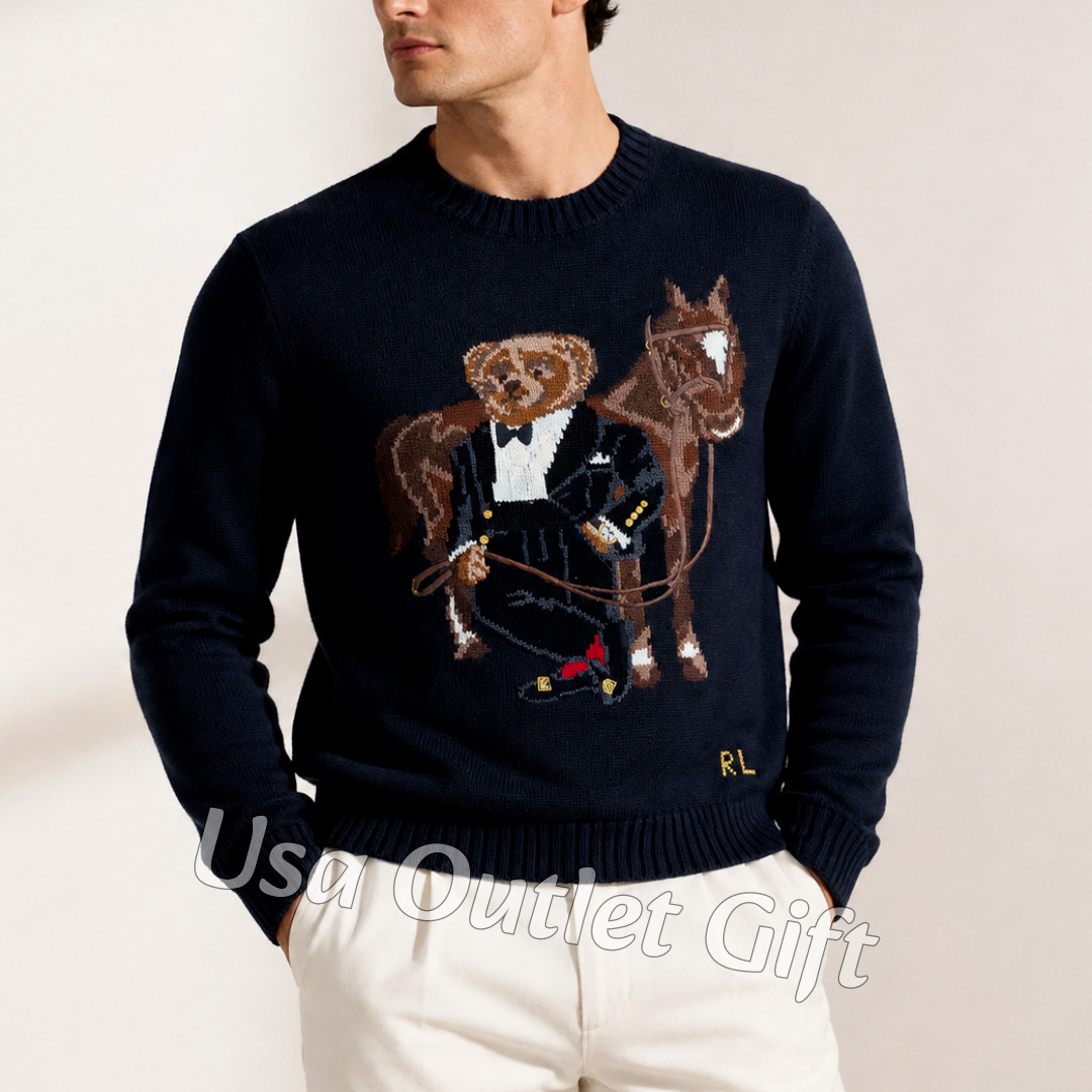 POLO PALPH LAUREN Polo Bear Horse Wool Sweater Men XL, NWT