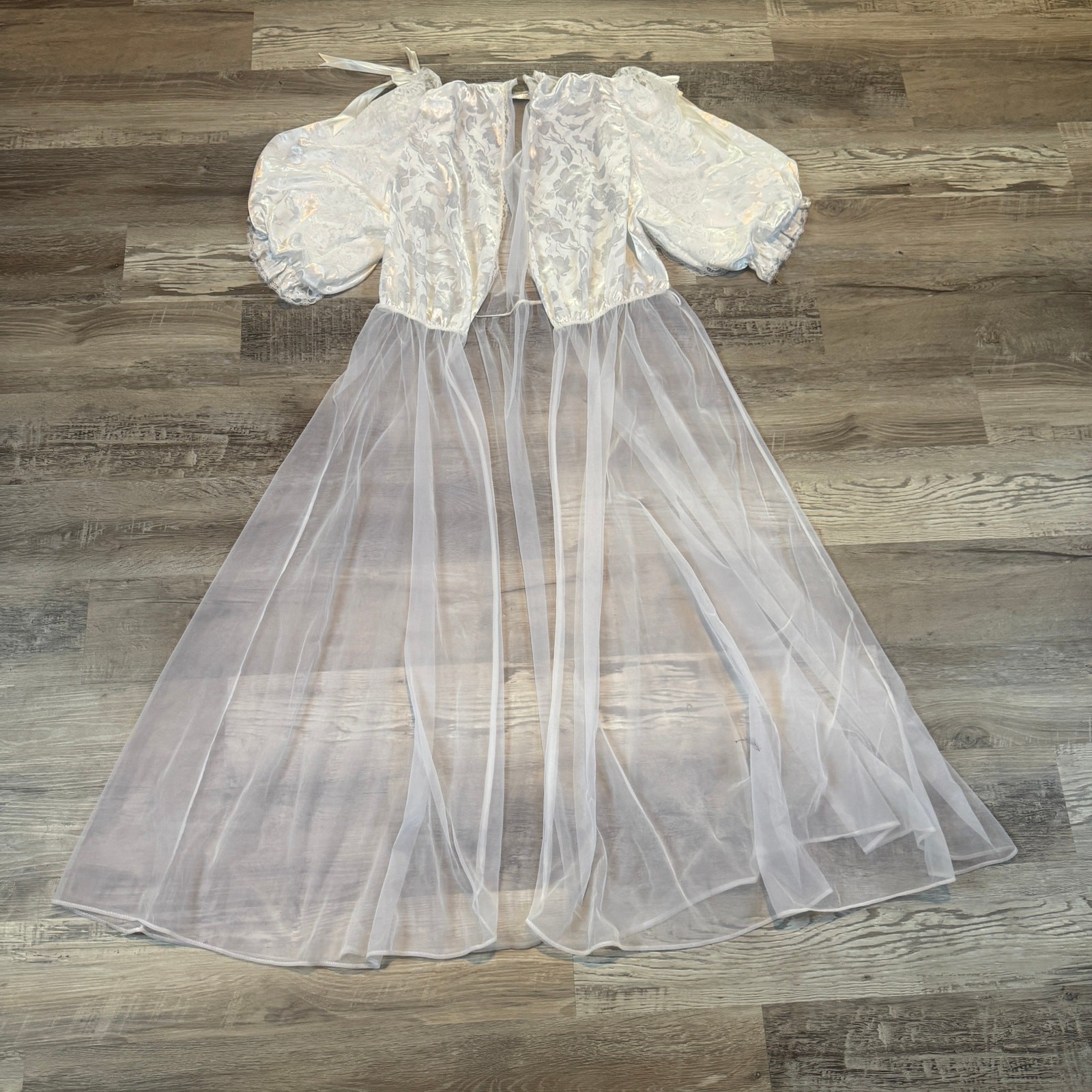 Vintage 90s Val Mode White Bridal Peignoir Set Sheer Robe Nightgown Coquette 2X