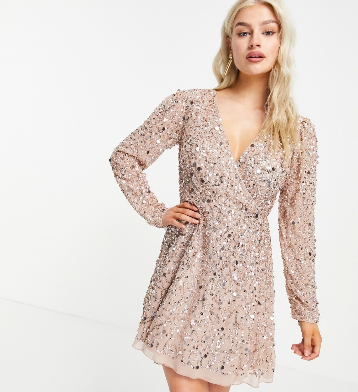 NWT sequin & beaded blush dress