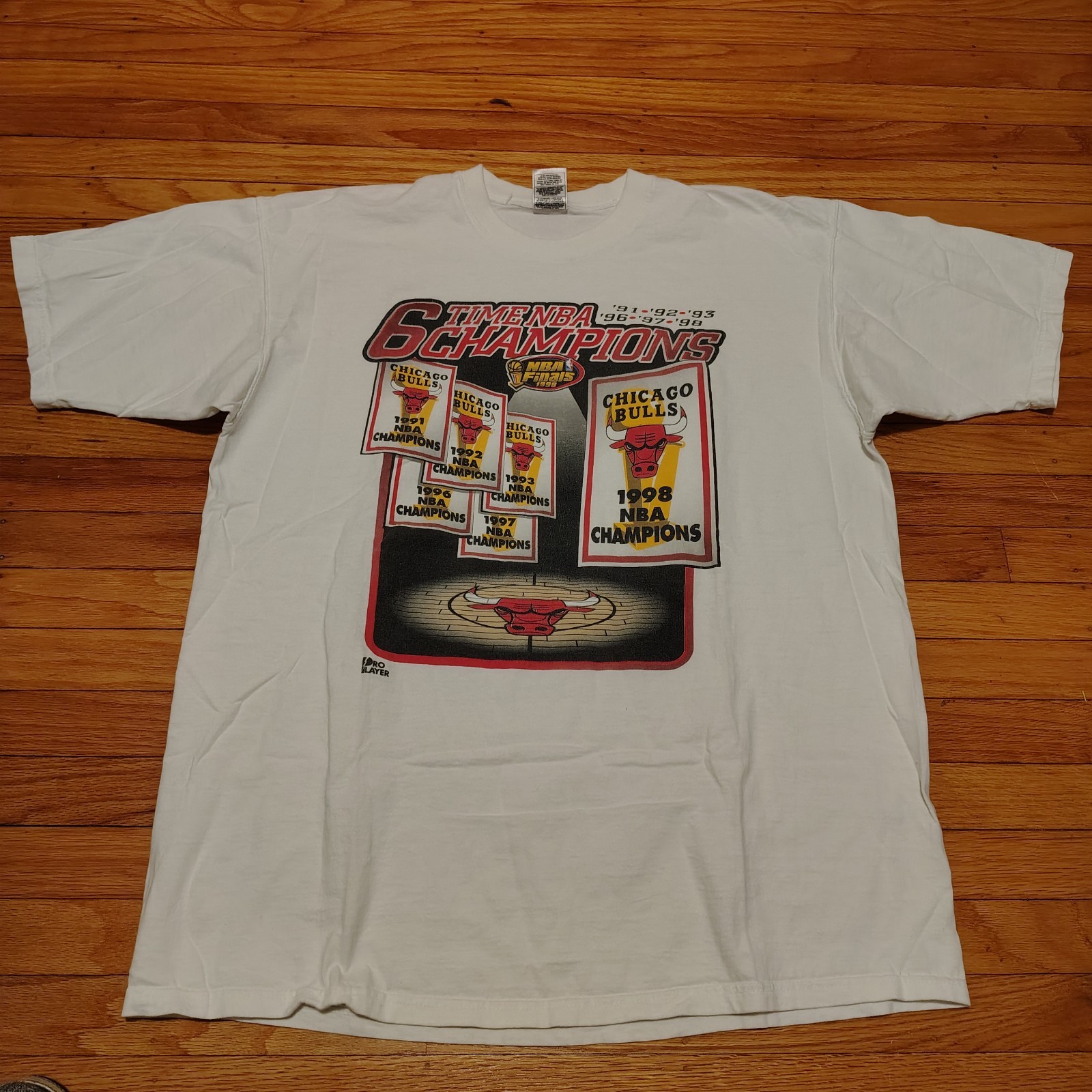 Vintage Chicago Bulls T-Shirt 6 Time NBA Champions 1998 Pro Player XL Tee Used