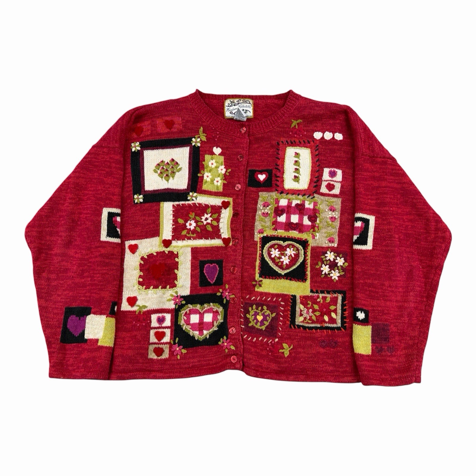 Vintage Heirloom Collectibles Knit Heart Patch Embroidered Sweater Women Size XL