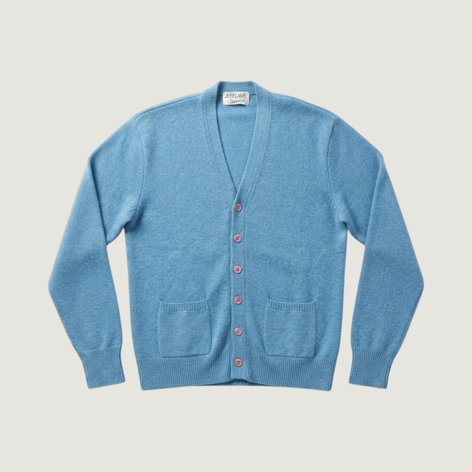 Vintage Lord Jeff Jefflamb Blue Lambswool Blend Cardigan Sweater Mens Large USA