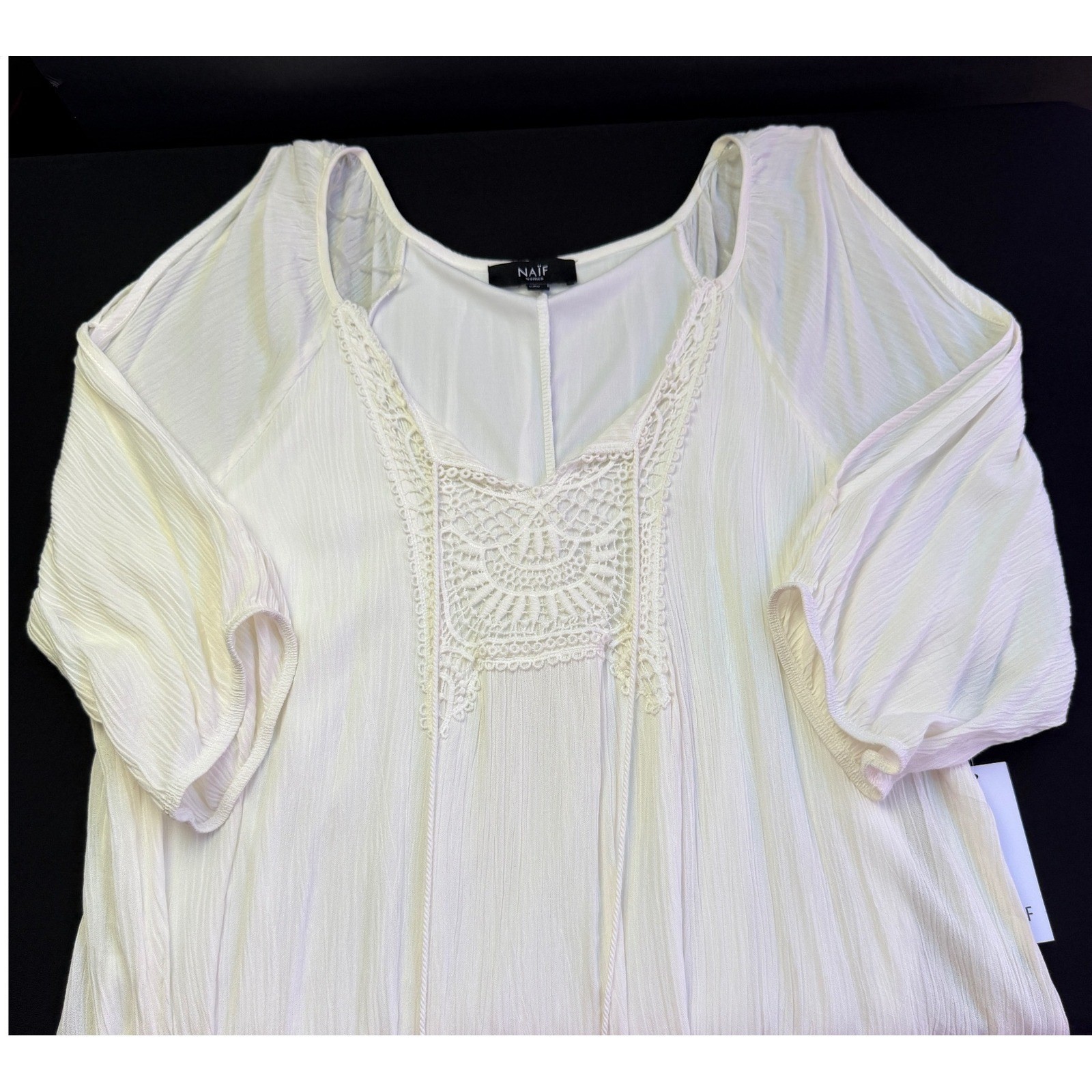 NAIF London Tunic Dress 3X White Boho Crochet Lace Cold Shoulder Gauze NEW NWT