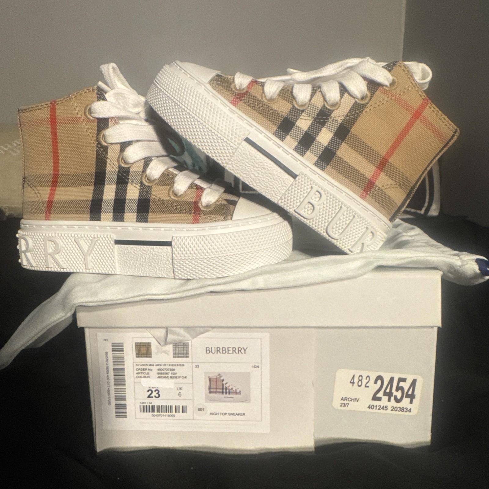 Burberry Mini Jack Archive Check High Top Sneakers Toddler EU 23 US 6 New In Box