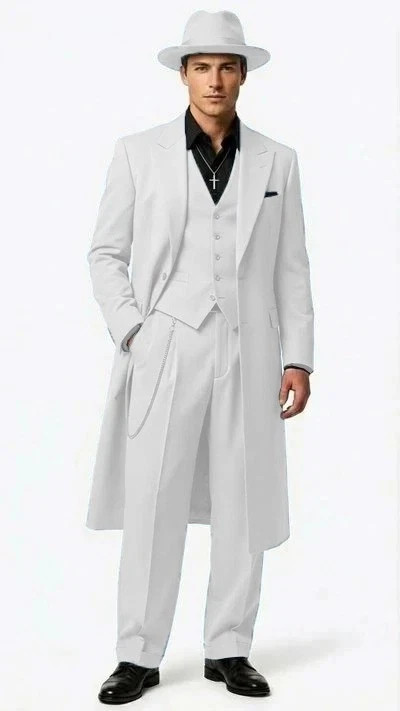 British Men's Zoot Suit Wedding Groom Tuxedo Evening Party Prom Long Coat 3pcs