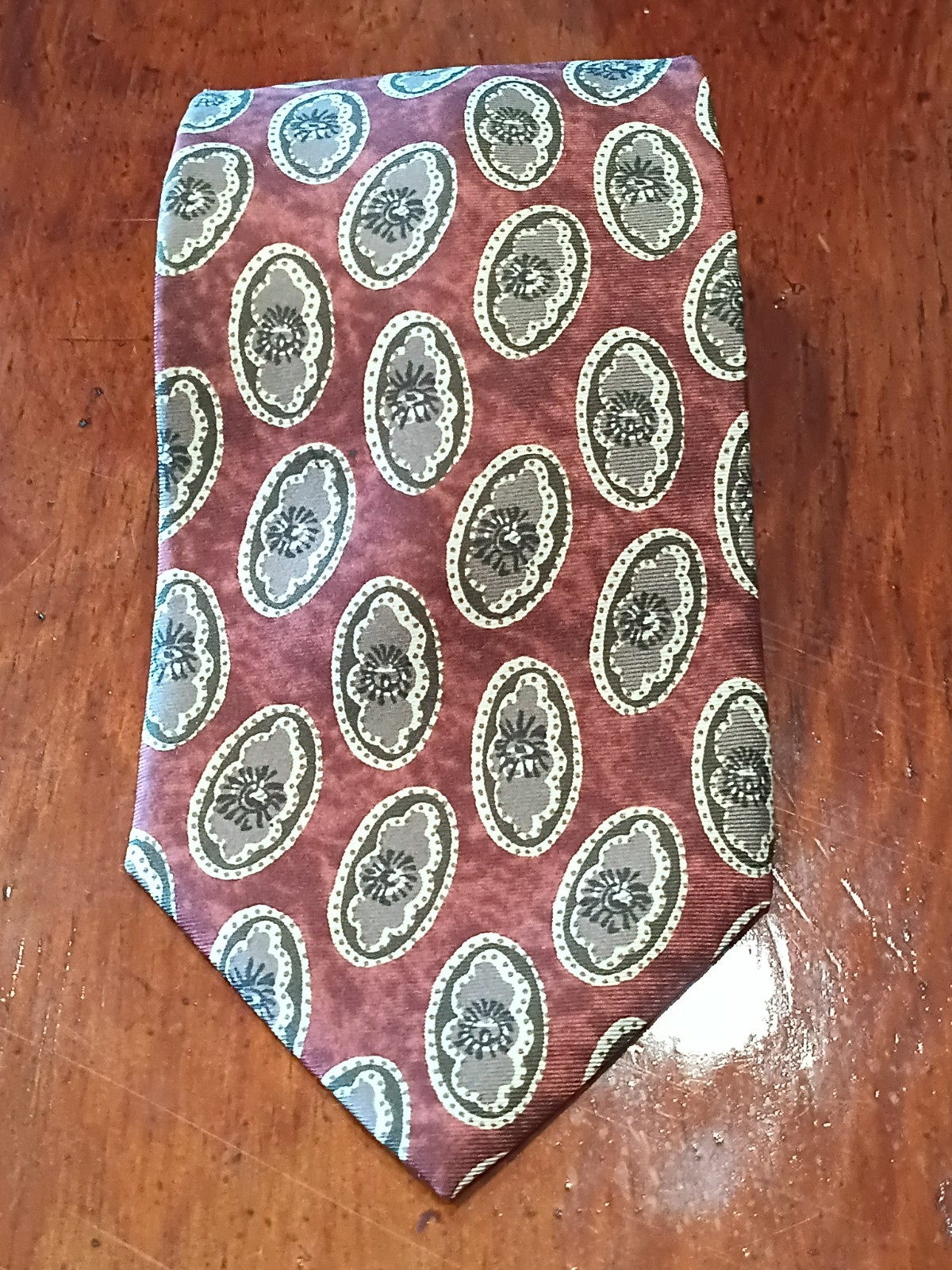 Vintage Bill Blass for Bon Marche Silk Tie Red Brown Tan