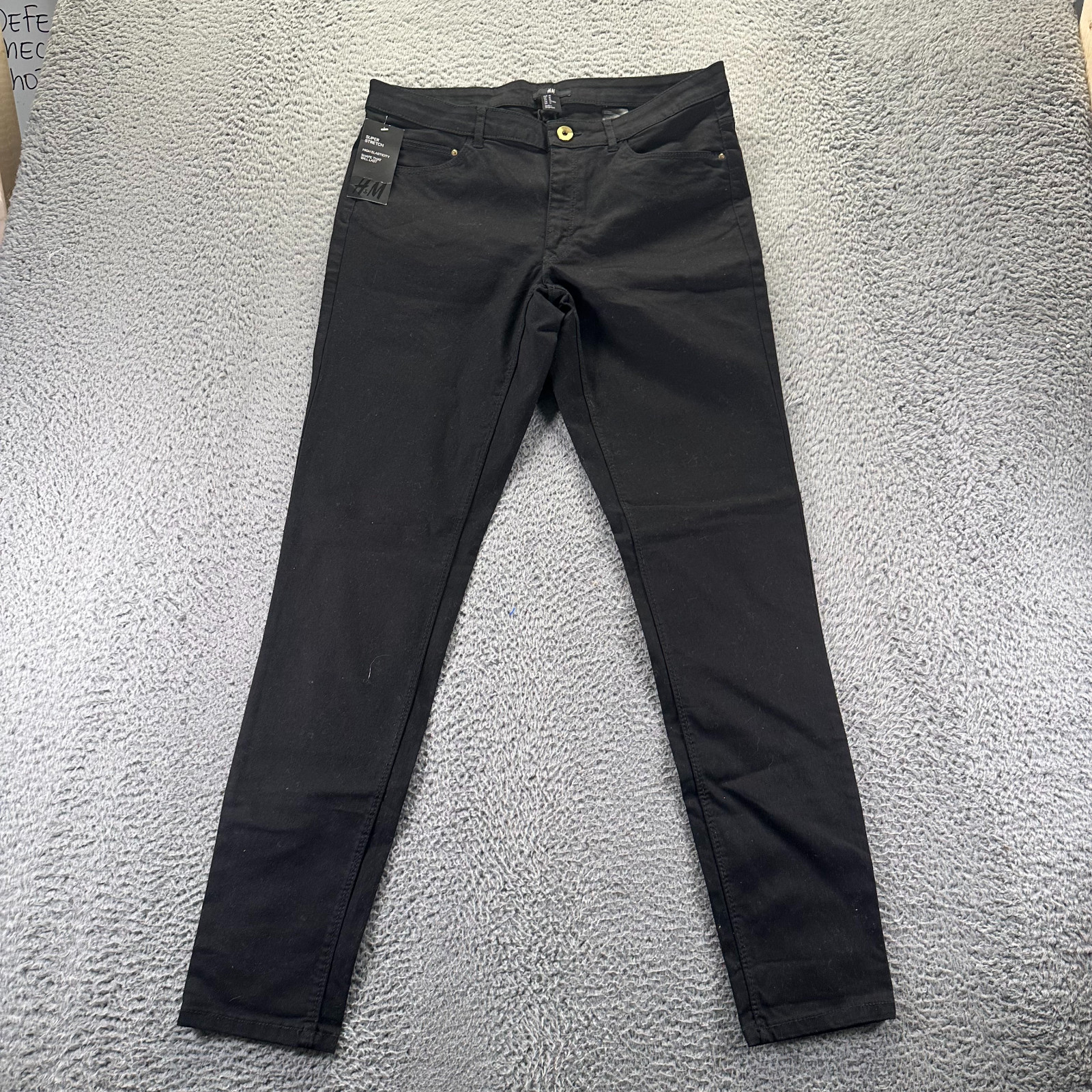 H&M Jeans Womens 16 Black Cotton Denim Skinny Leg Dark Wash Stretch Workwear