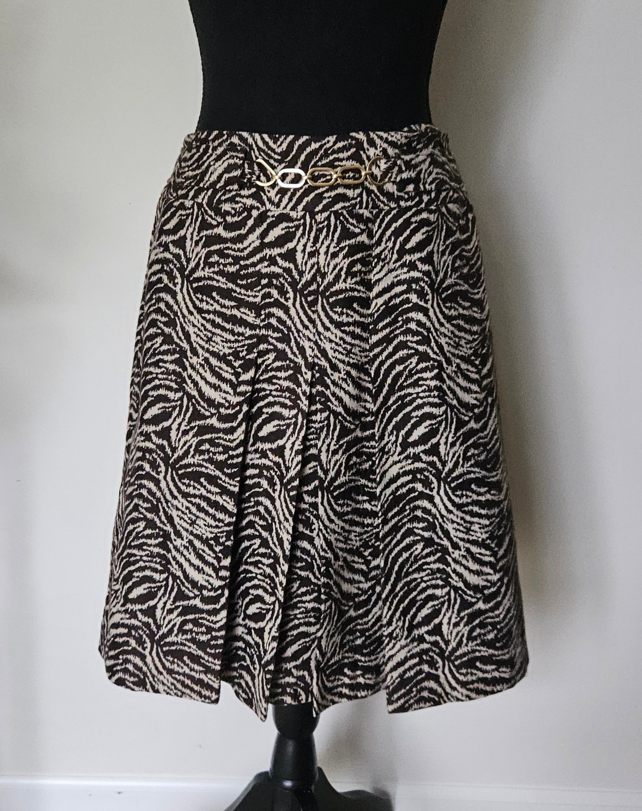 ANN TAYLOR Brown Pleated Zebra Animal Cotton Wool Silk Skirt Size 2 NWT