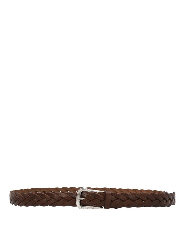 BRUNELLO CUCINELLI MEN'S BROWN BRAIDED LEATHER BELT MSRP $595