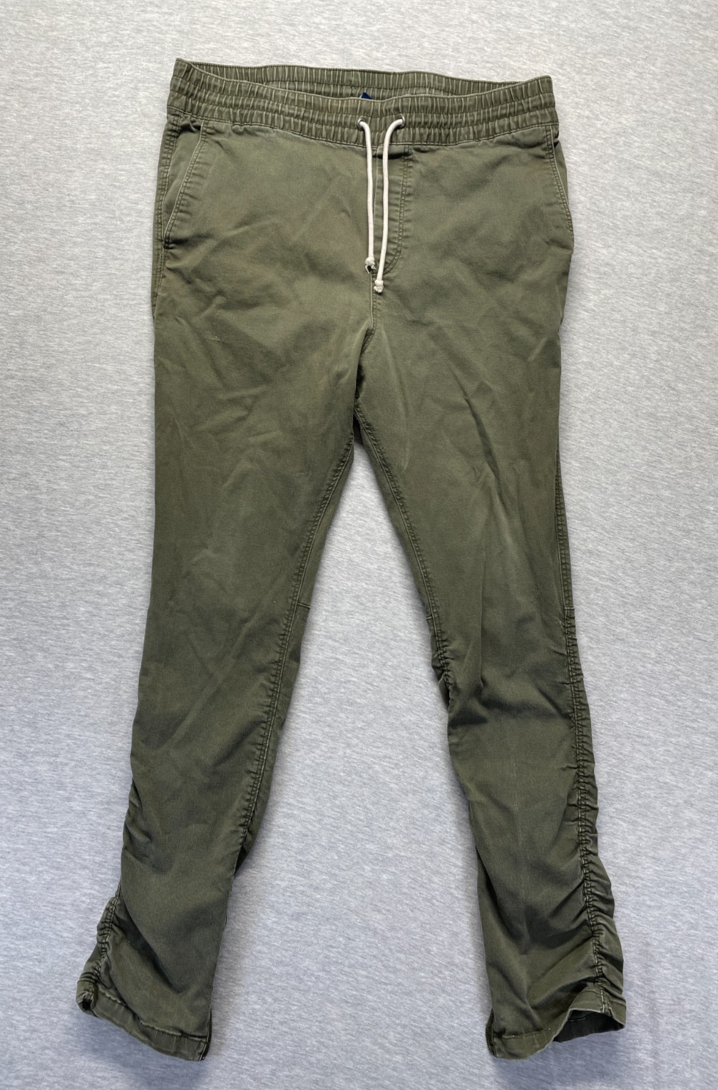 H&M Divided Twill Jogger Pants Mens 34 Green Cotton Ruched Ankle Zip Drawstring