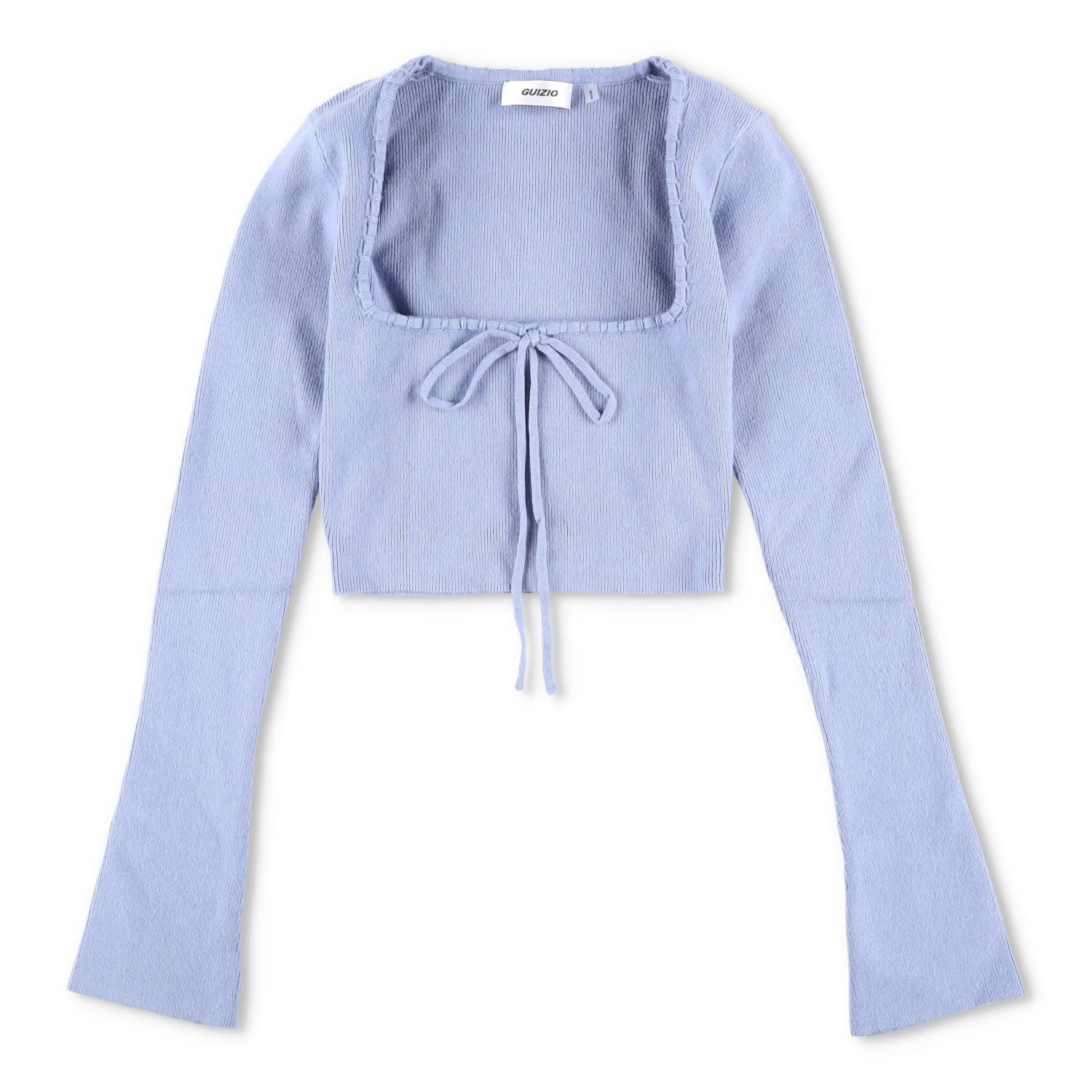 DANIELLE GUIZIO Womens Bow Knit Sweater Long Flared Sleeve Cropped Blue M RRP195