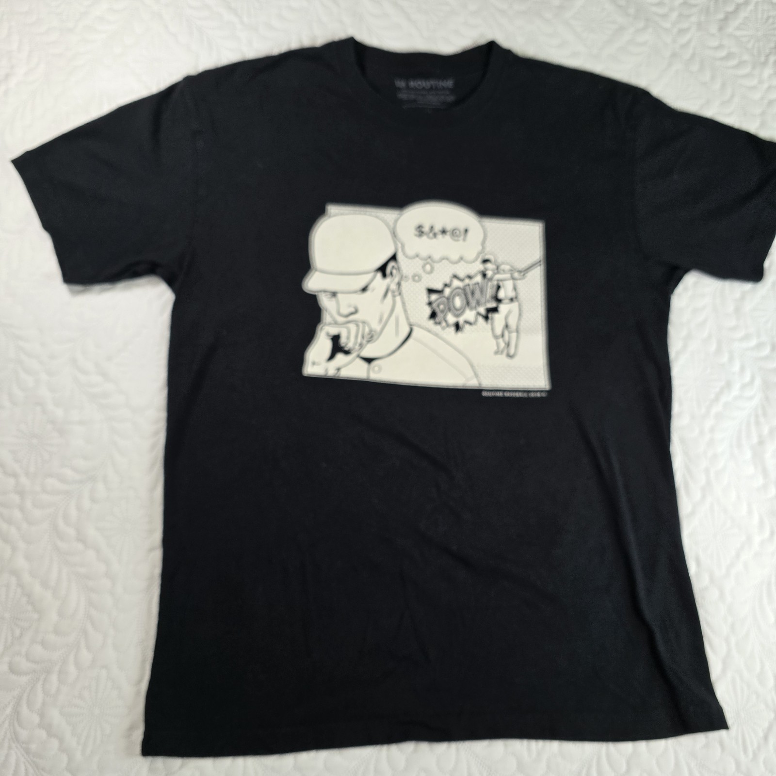 Routine Baseball Shirt Mens Large Black Graphic Tee Comic Art 60/40 Poly Cotton