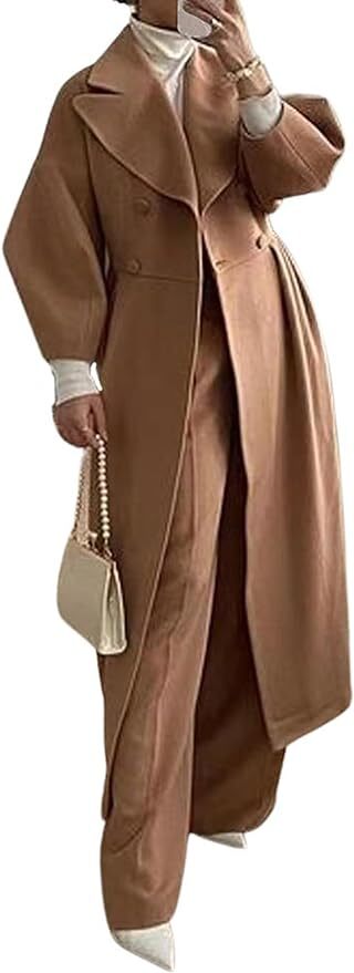 Women\'s Elegant Lapel Collar Princess-Core Double-Breasted Trench Overcoat