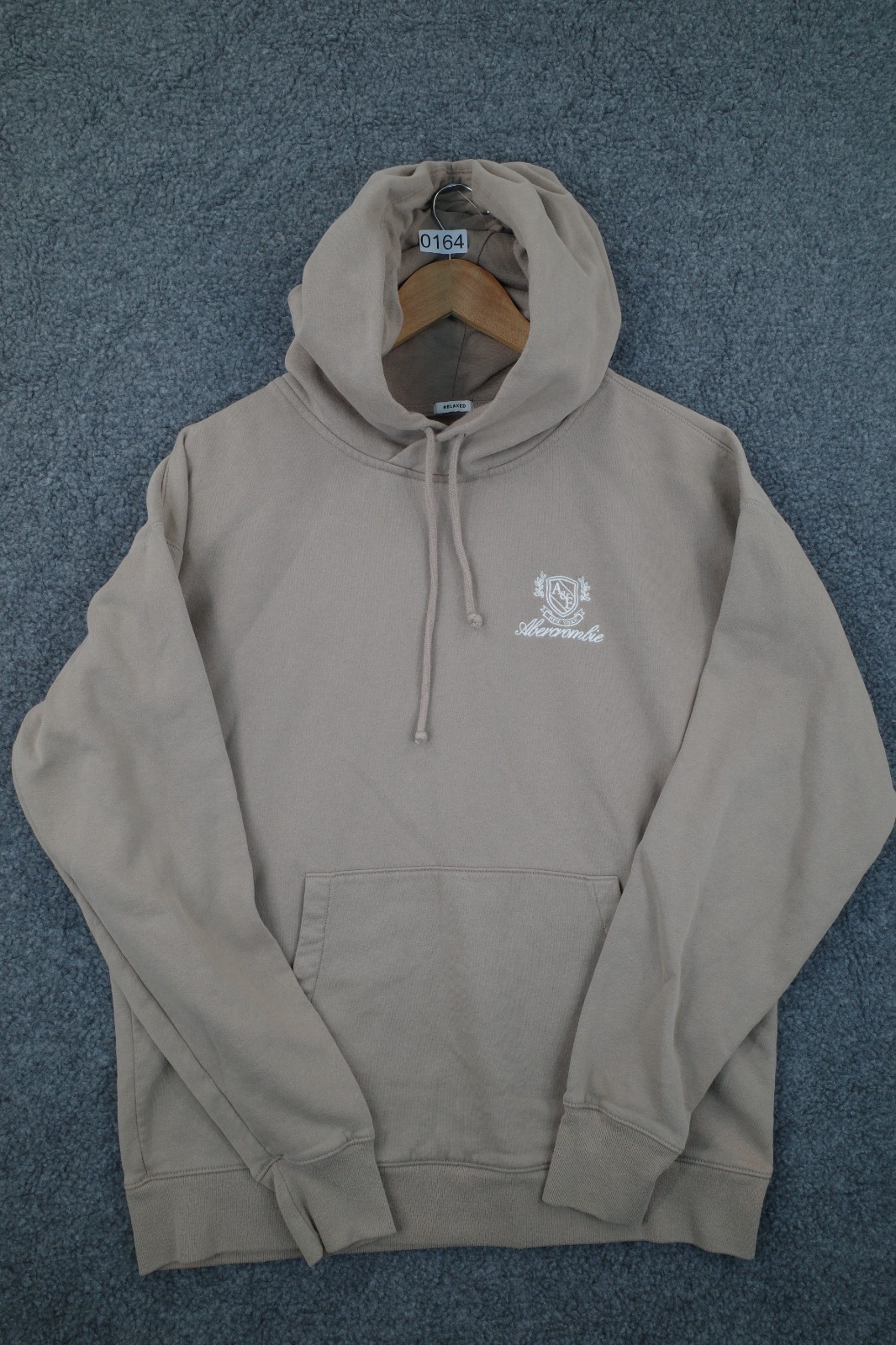 Abercrombie & Fitch Relaxed Hoodie Embroidered Logo Beige Men\'s Large
