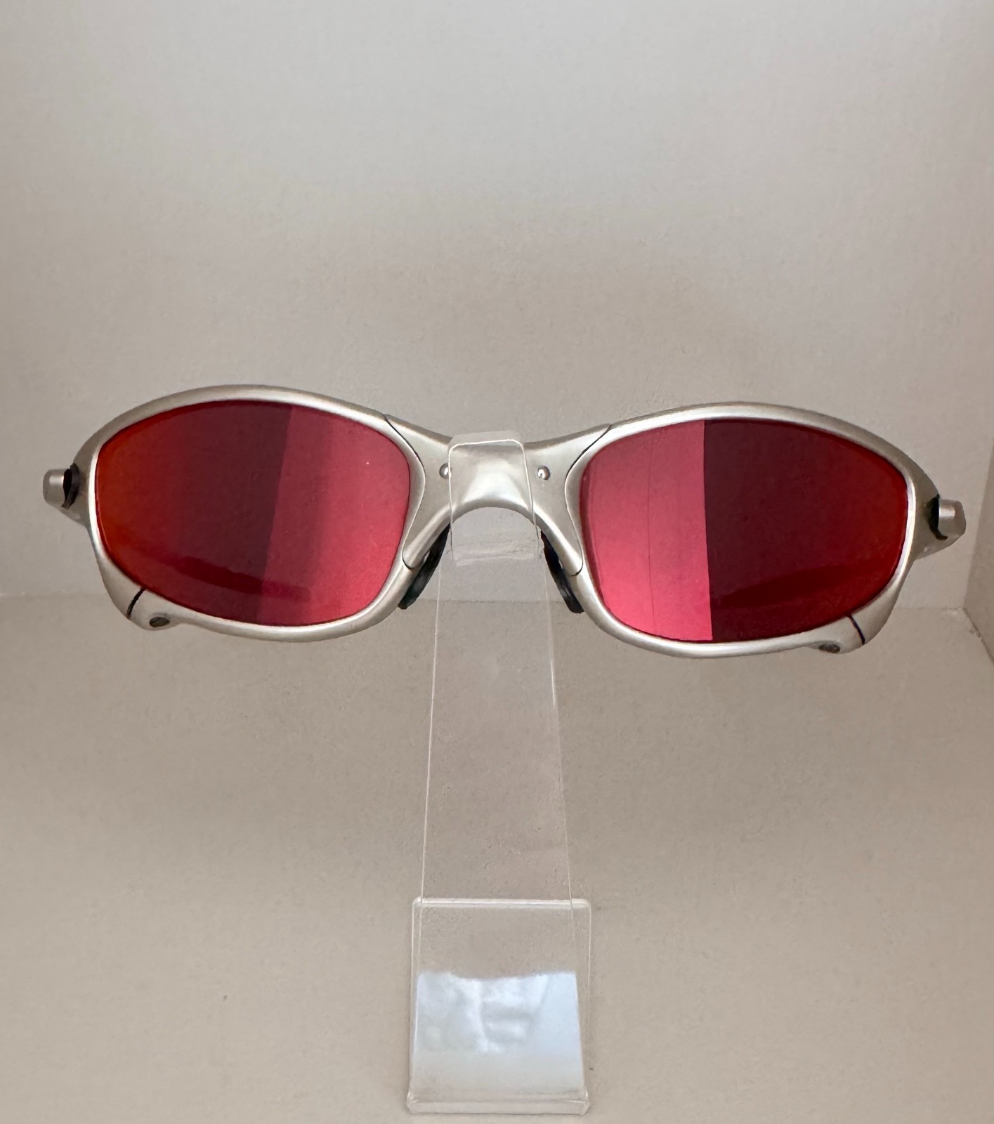 Oakley Juliet 1.0 X Metal Sunglasses, Retro Silver Frame, Dark Red Polarized Len