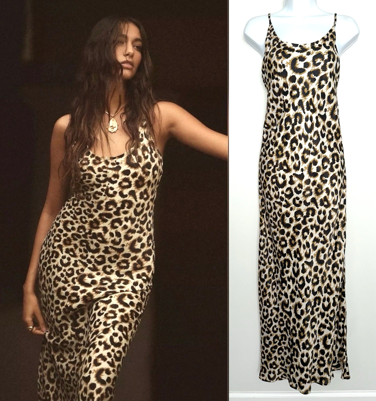New NWT $128 ANTHROPOLOGIE Conditions Apply Size XS Elva Slip Maxi Dress Leopard