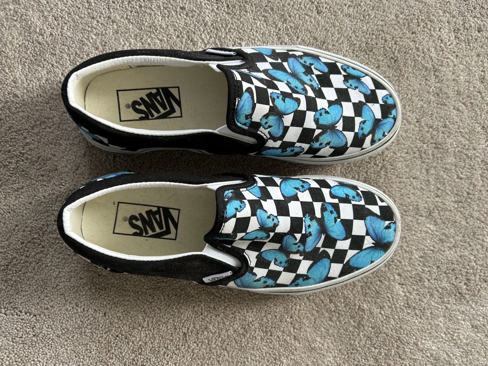 VANS Classic Slip-On Men’s Canvas Slip-On Sneakers Checker Black White Blue