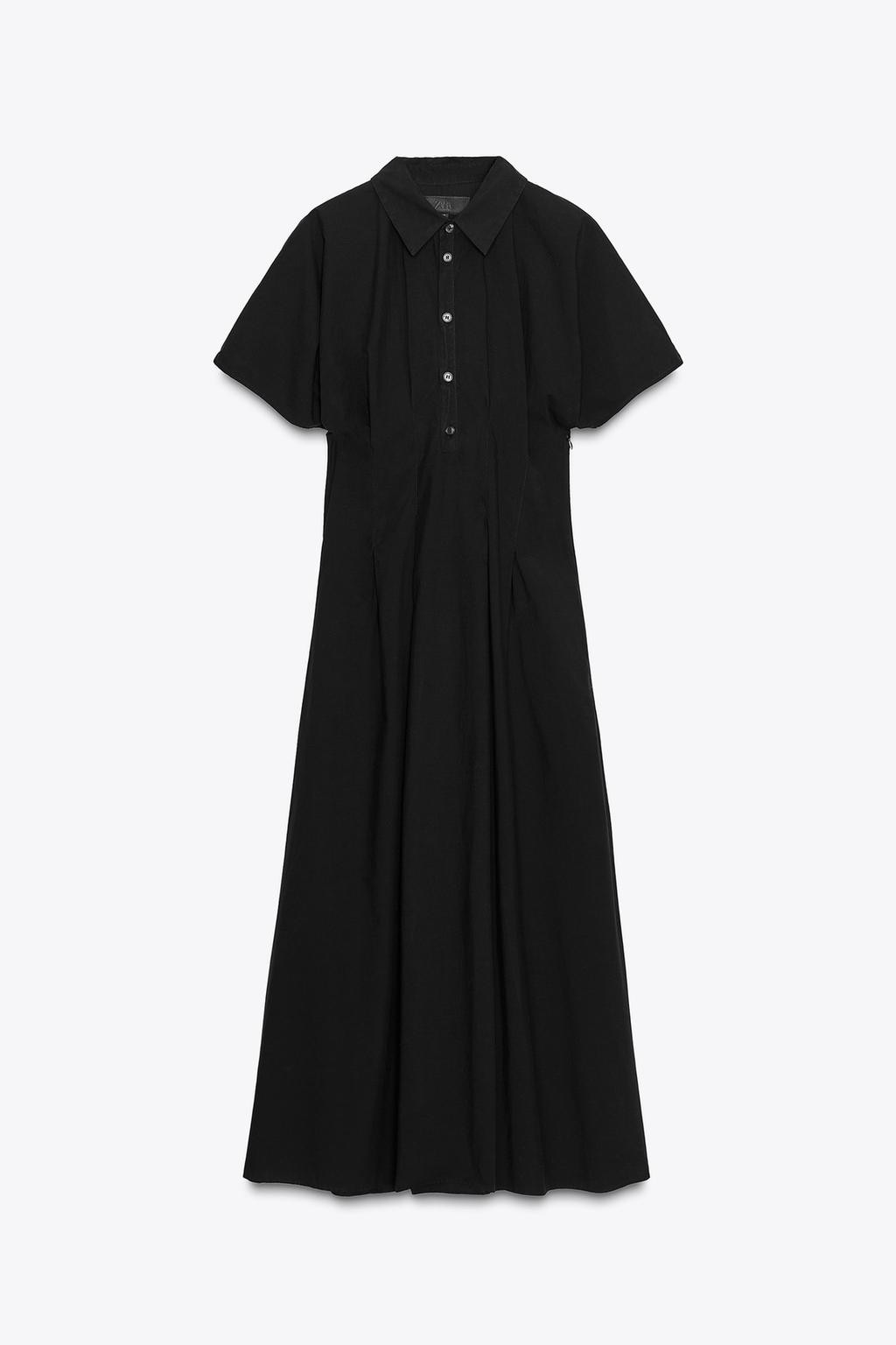 Zara ZW Womens Poplin Midi Shirt Dress Large Black Collared 2183/248 NWT