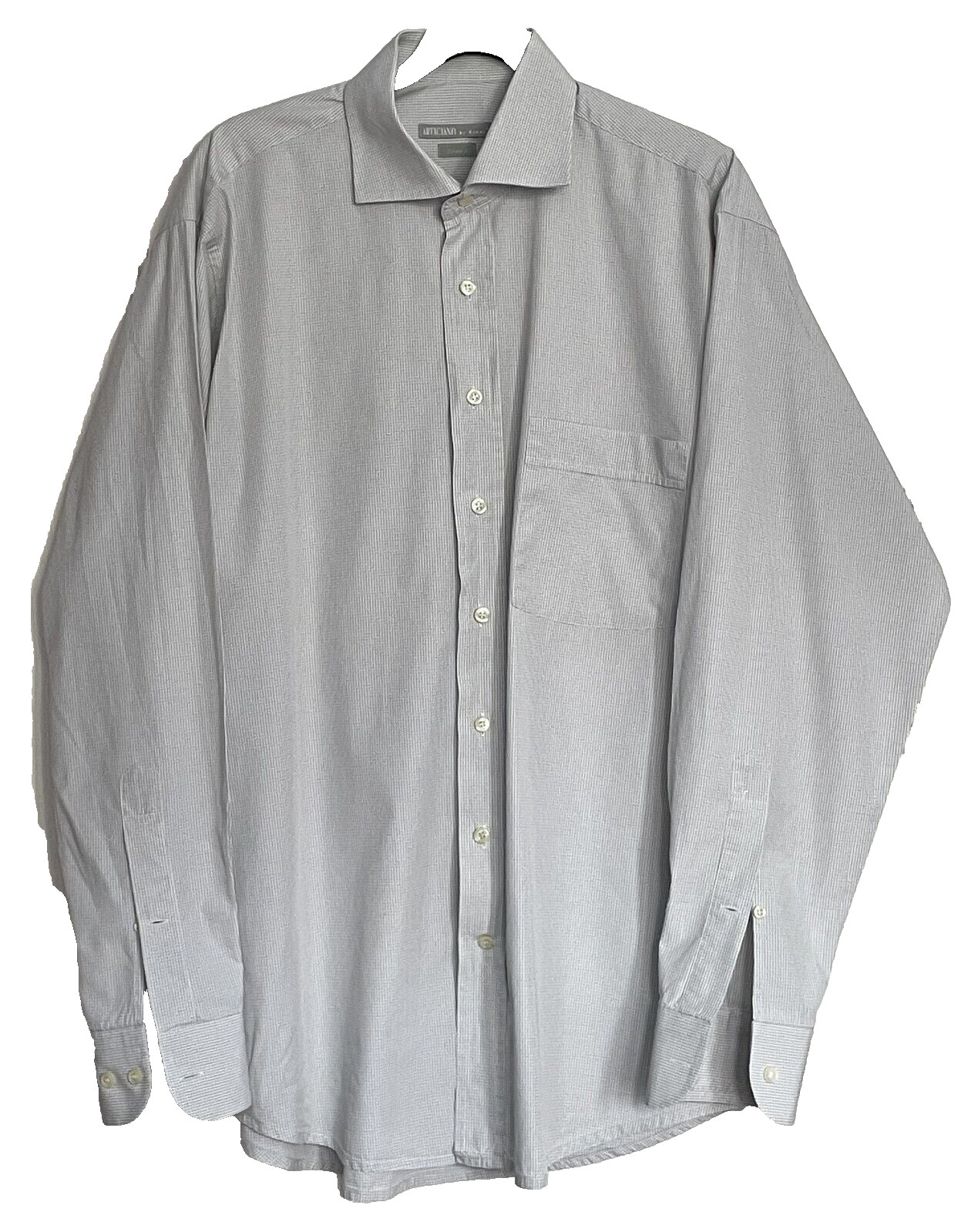 Artigiano Asoni check shirt size 16 Long sleeve Pure cotton Pocket grey white PG