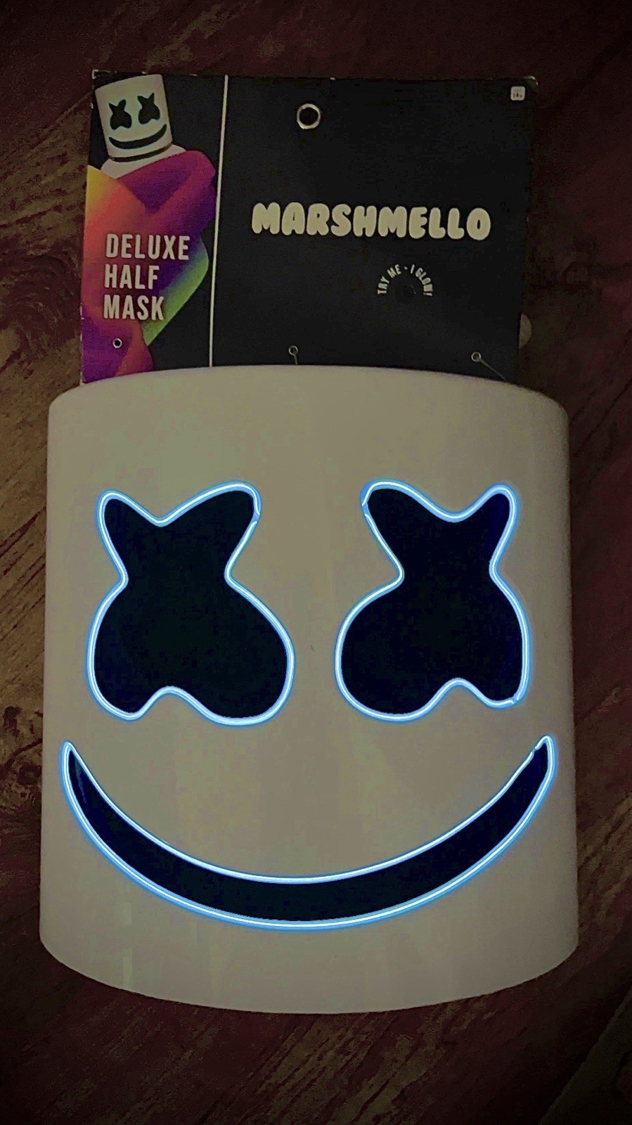 Spirit Halloween Marshmello Adult EL Mask Light Up Glow Eyes Mouth DJ Costume