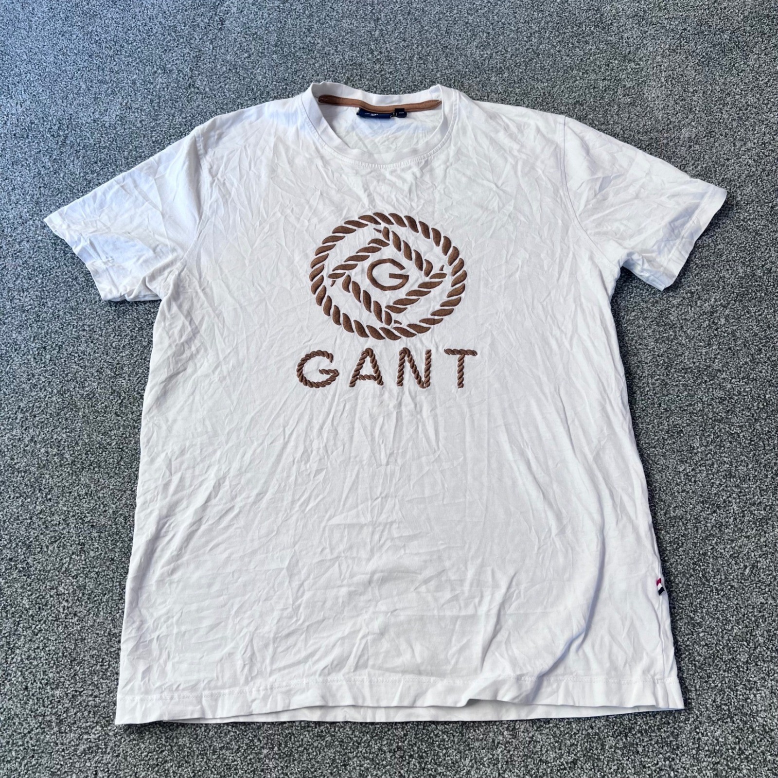 Gant Mens XL White Embroidered Rope Logo Short Sleeve T-Shirt Cotton Tee