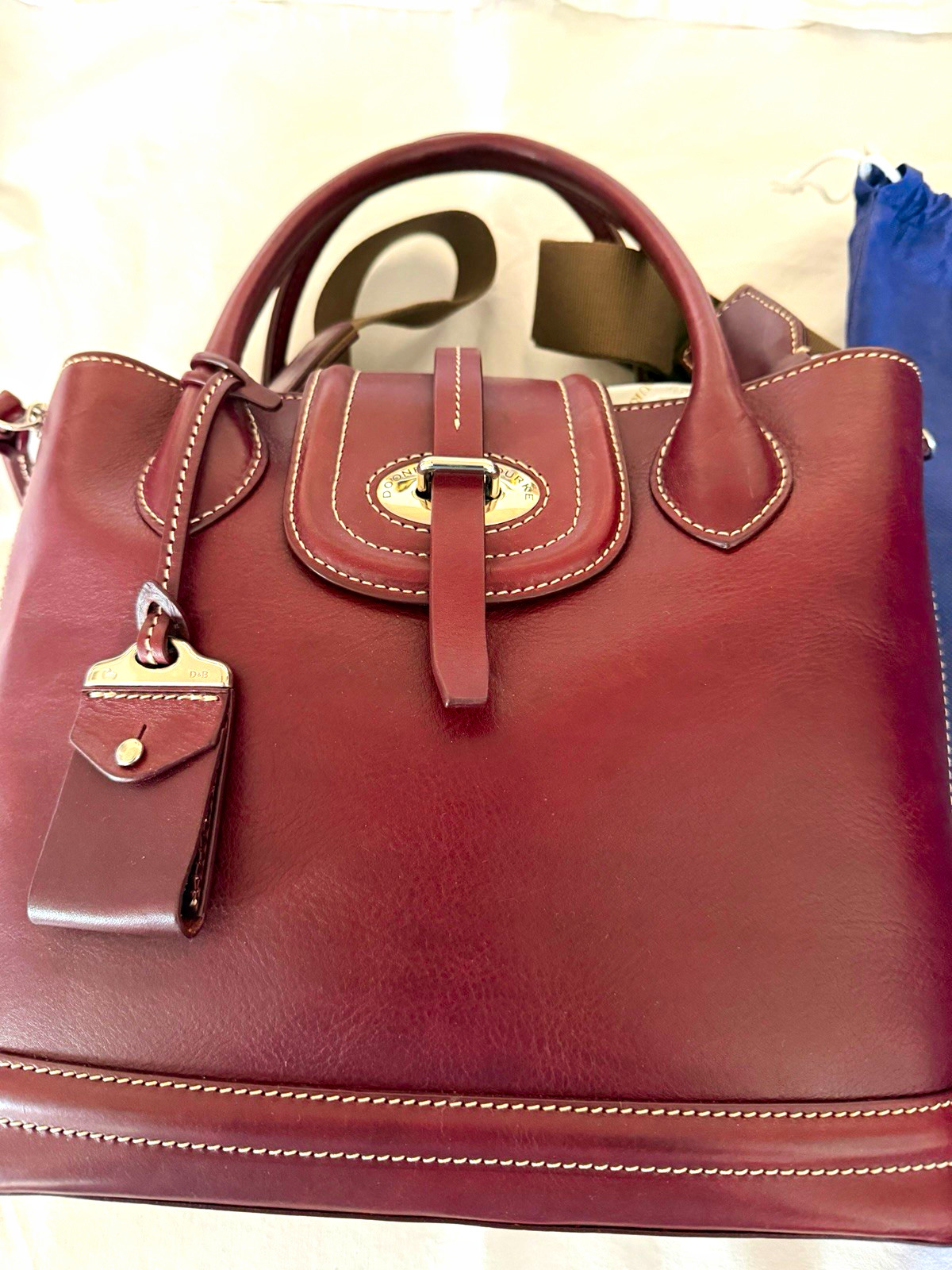 Dooney & Bourke Burgundy Leather Satchel Top Handle, Adjustable Strap, Dust Bag