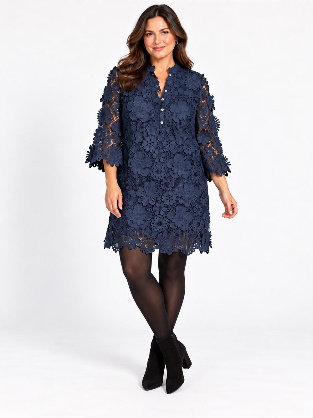 J Marie Navy Blue 3D Floral Lace Shift Dress Size M [COPY]