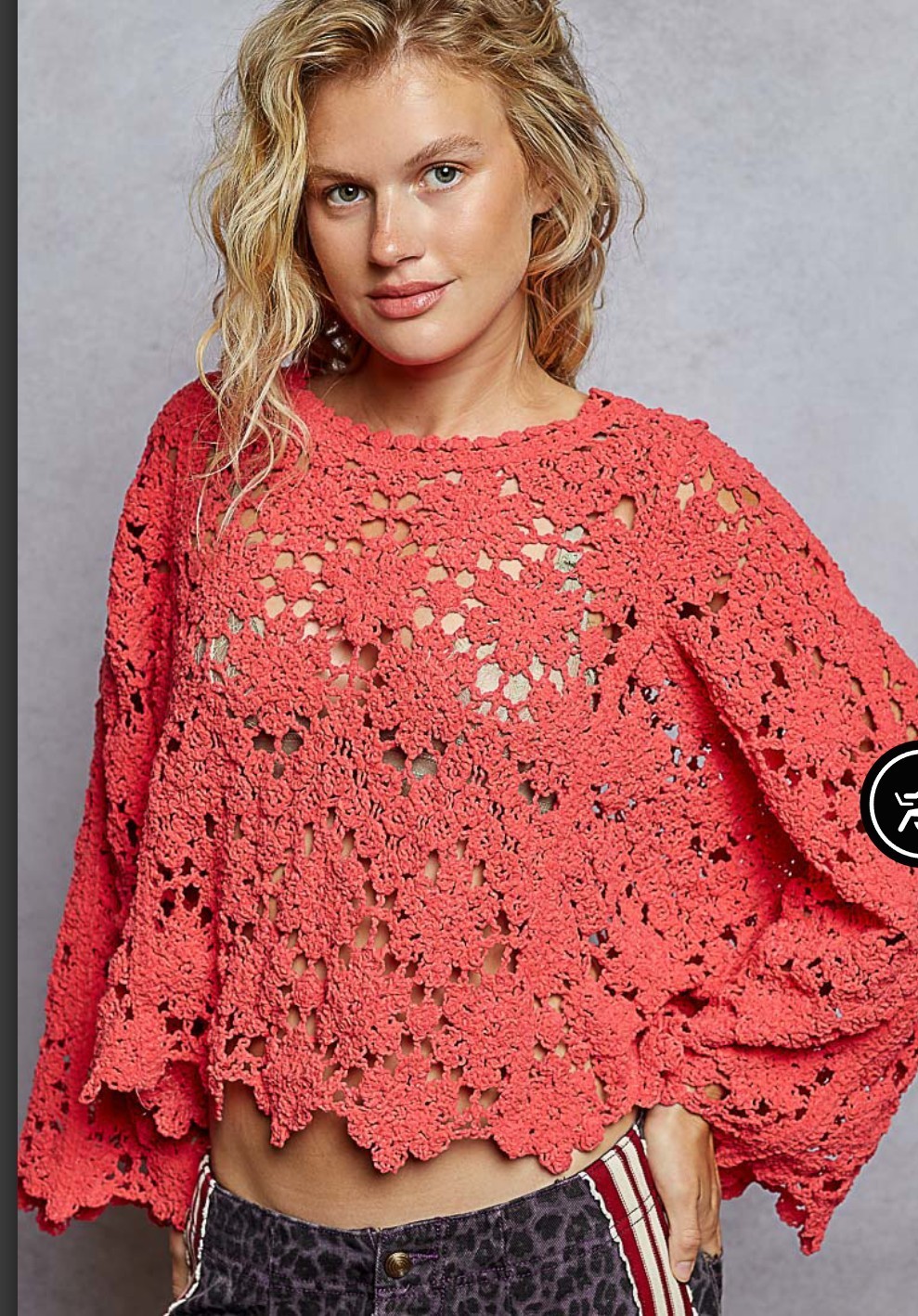 POL Red Crochet Knit Sweater Women’s Size S/M — Boho, Lightweight, Oversized