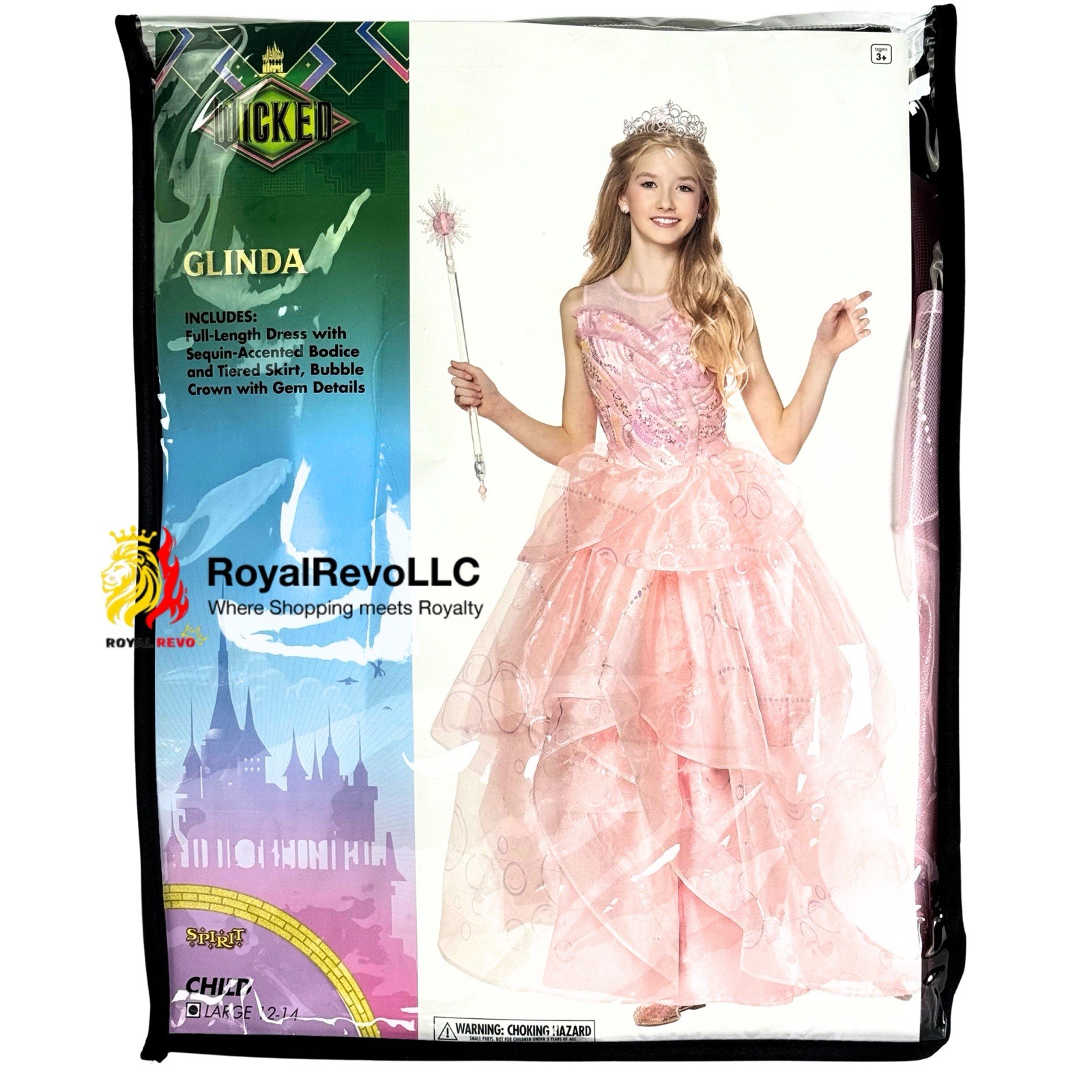 [01853753] Spirit Halloween Wicked Movie Kids Deluxe Glinda Costume Sizes Vary