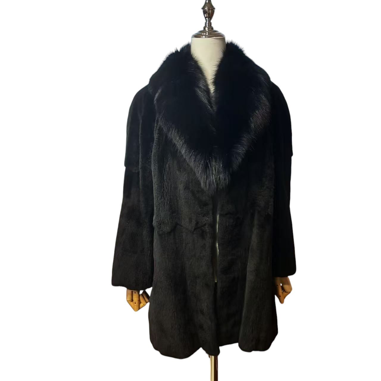 RARE VINTAGE JAPANESE FOX & SHEARED MINK FUR COAT BLACK JACKET SIZE M