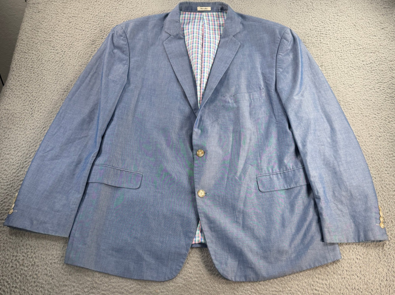 Southern Pines Blazer Mens 2XL Blue Cotton Plaid Lined Sport Coat Preppy Coastal