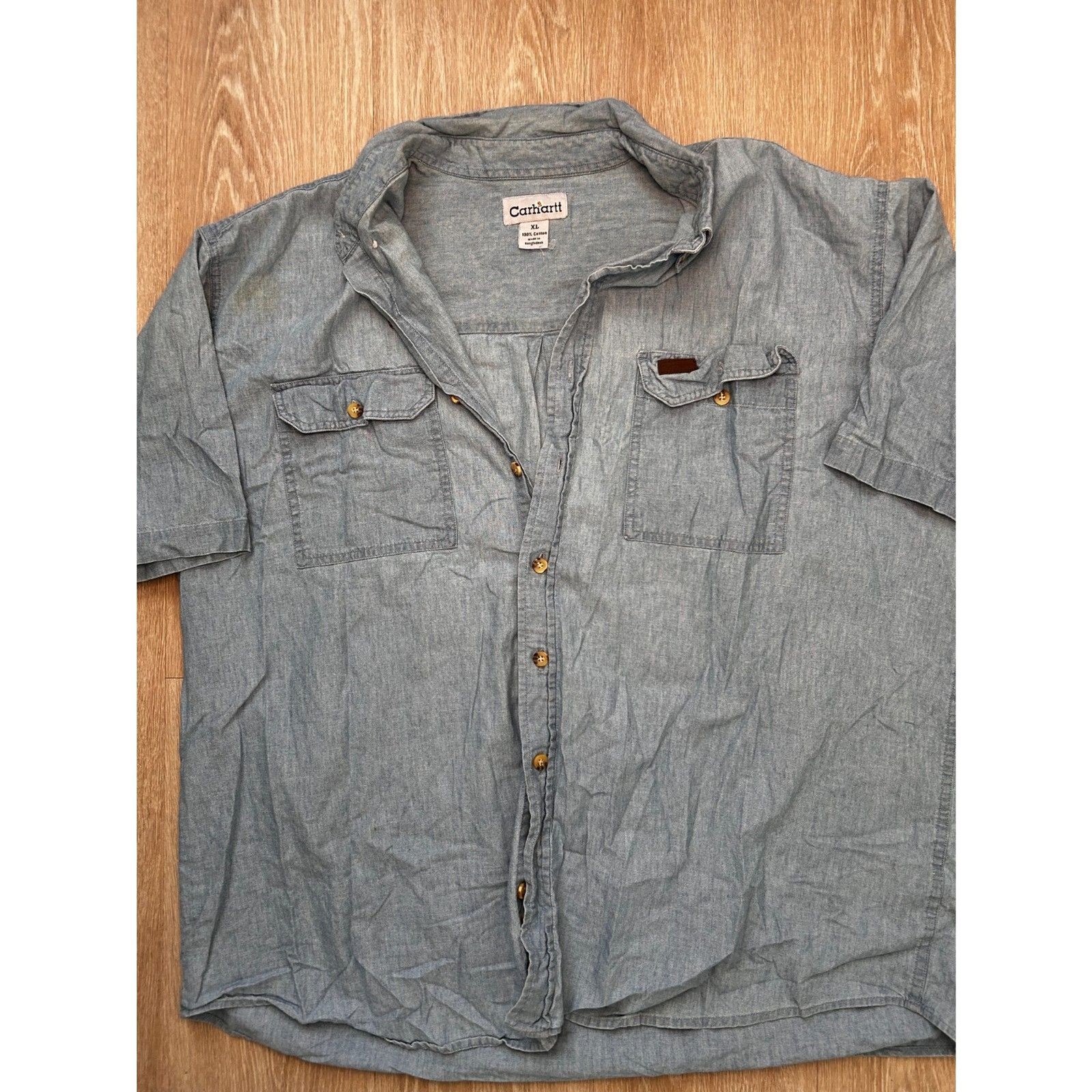 Carhartt Men\'s XL Blue Chambray Short Sleeve Button Up Workwear Shirt