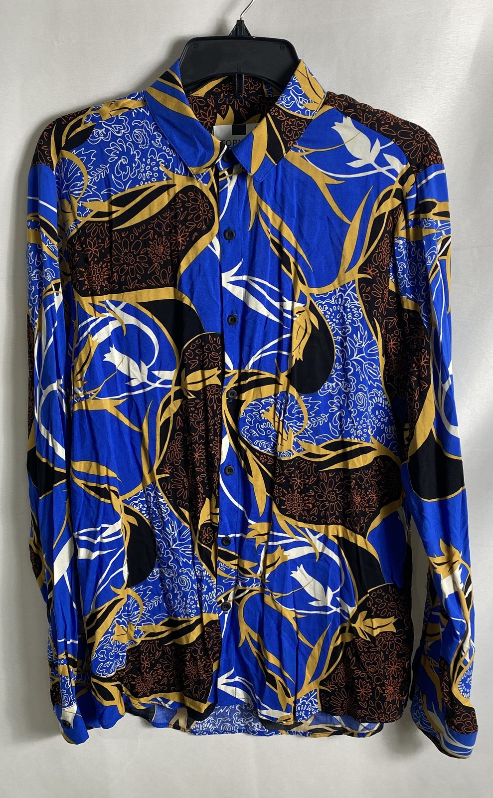 Topman Men\'s Multi Blue Abstract Print Viscose Long Sleeve Shirt Sz M NWT