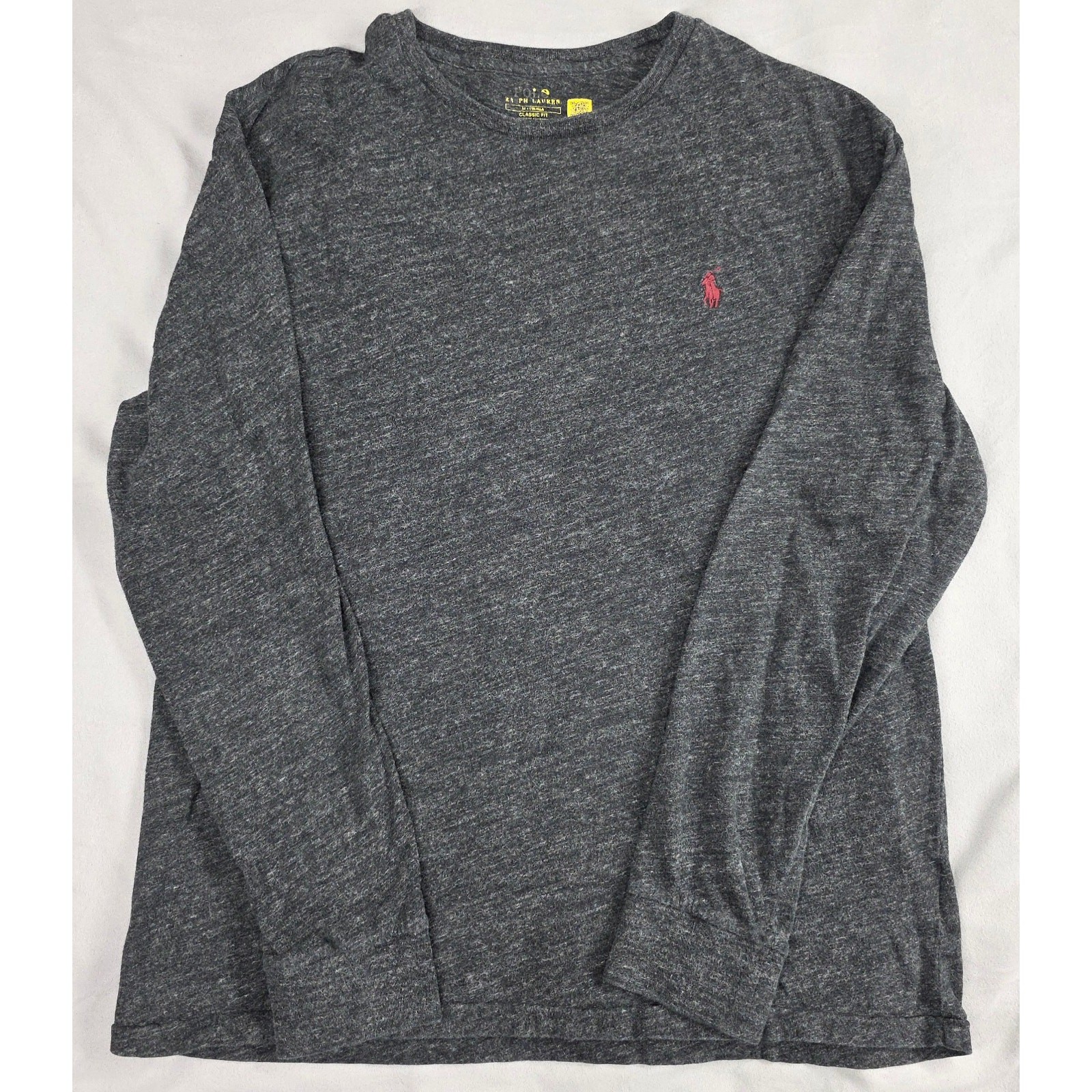 Polo Ralph Lauren Men\'s M Classic Fit Long Sleeve T Shirt Gray Red Pony Crewneck