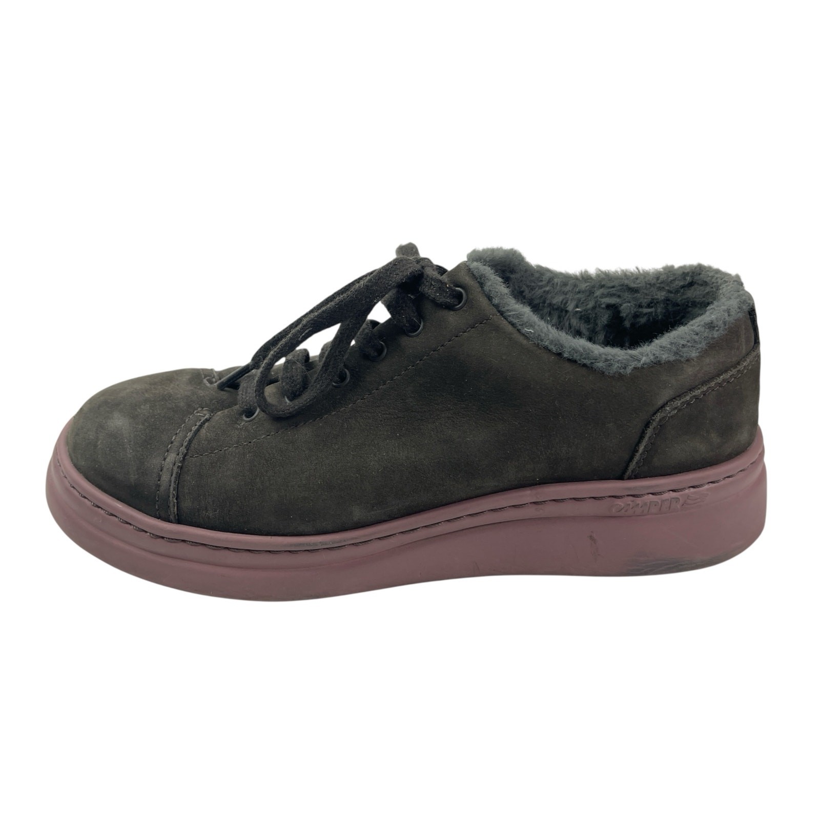 Camper Women\'s Green Shearling Low Top Lace Up Round Toe Sneakers Shoes Size 7