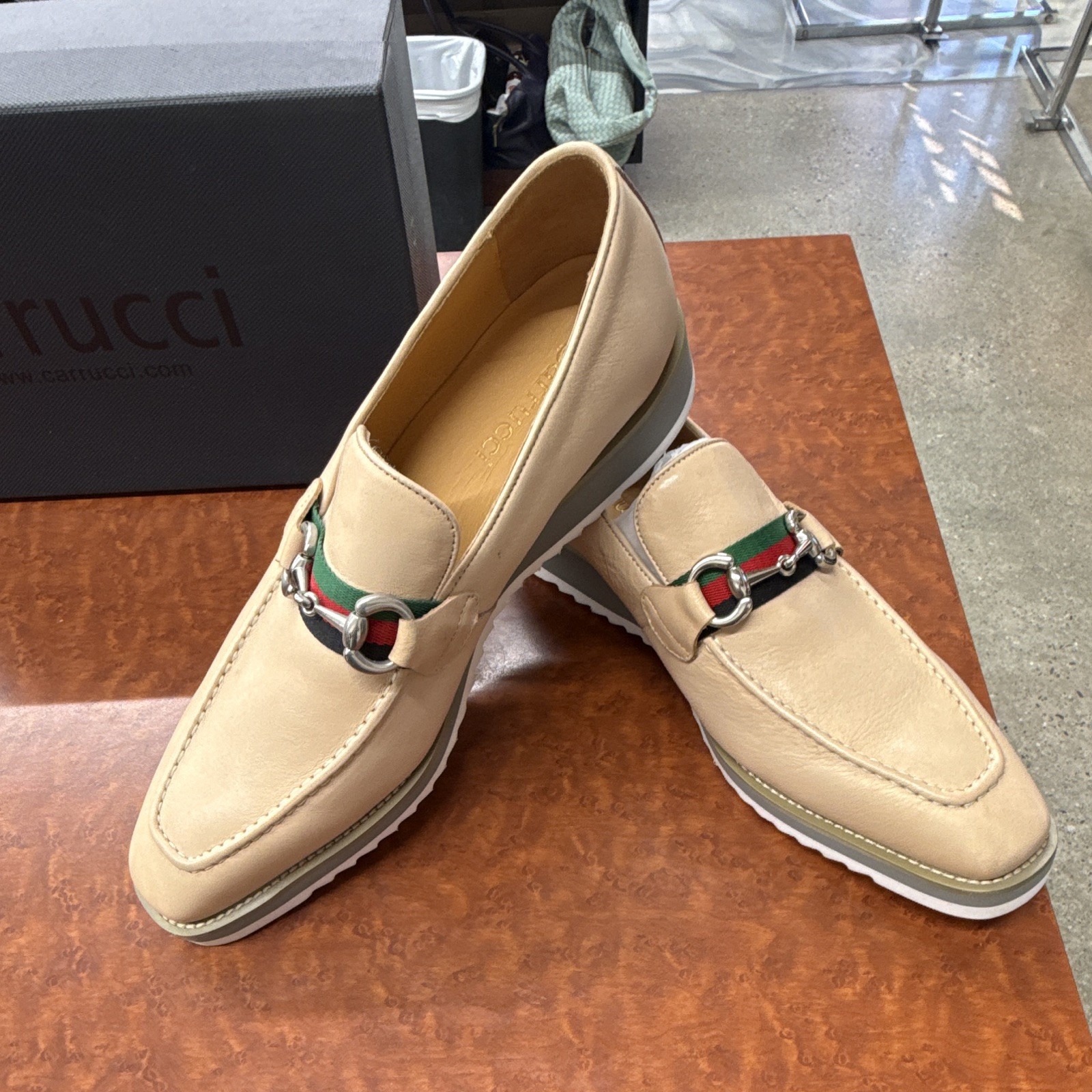Carlucci Men’s Beige Leather Almond Toe Buckle Slip-On Loafer 10