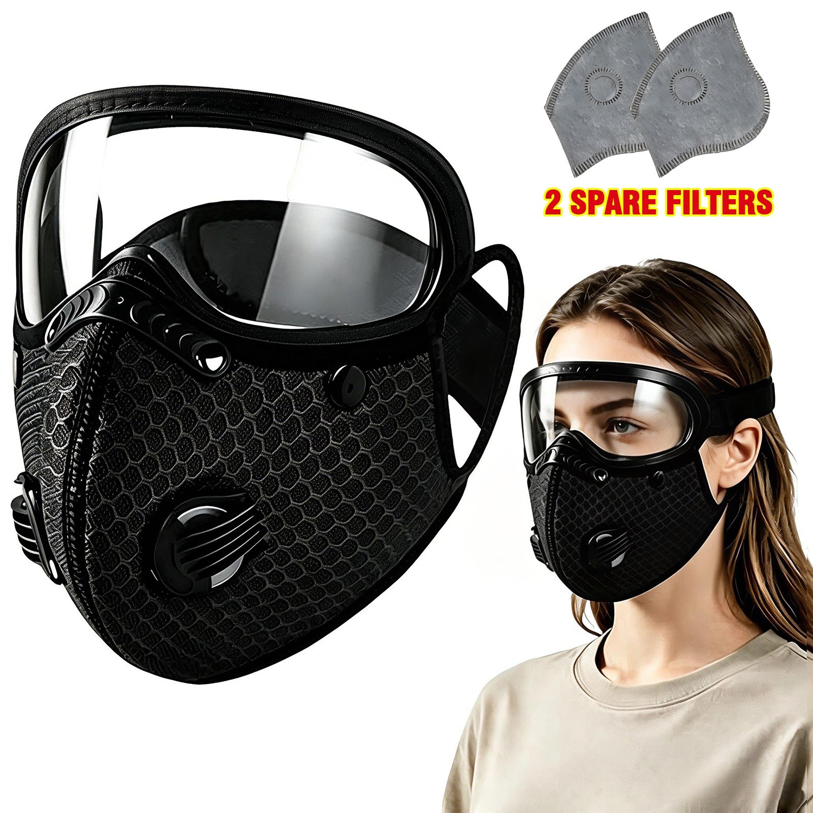 2026 Reusable Carbon Filter Dust Mask with Adjustable Goggles,with 5-LayerFilter