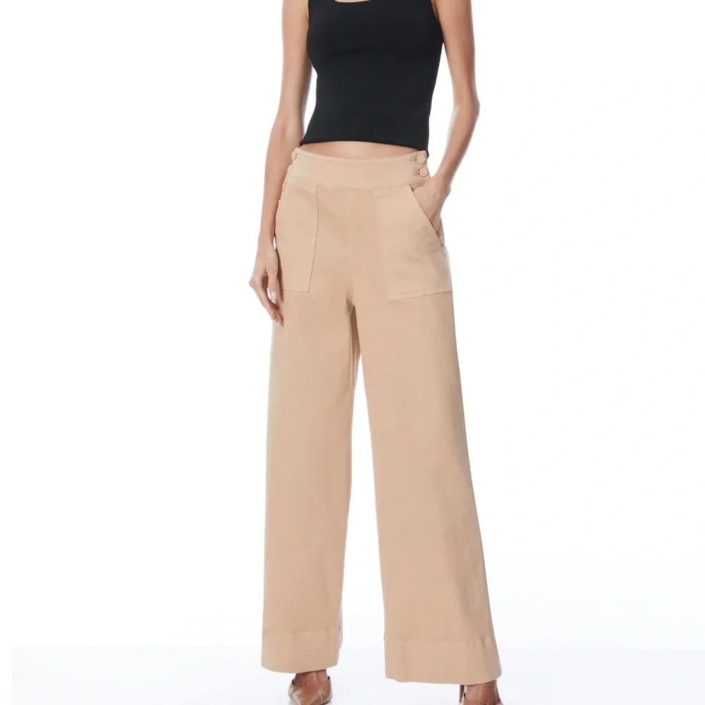 alice + olivia Donald Jean in Almond Wide Leg High Waist Sz 26 NWT $295