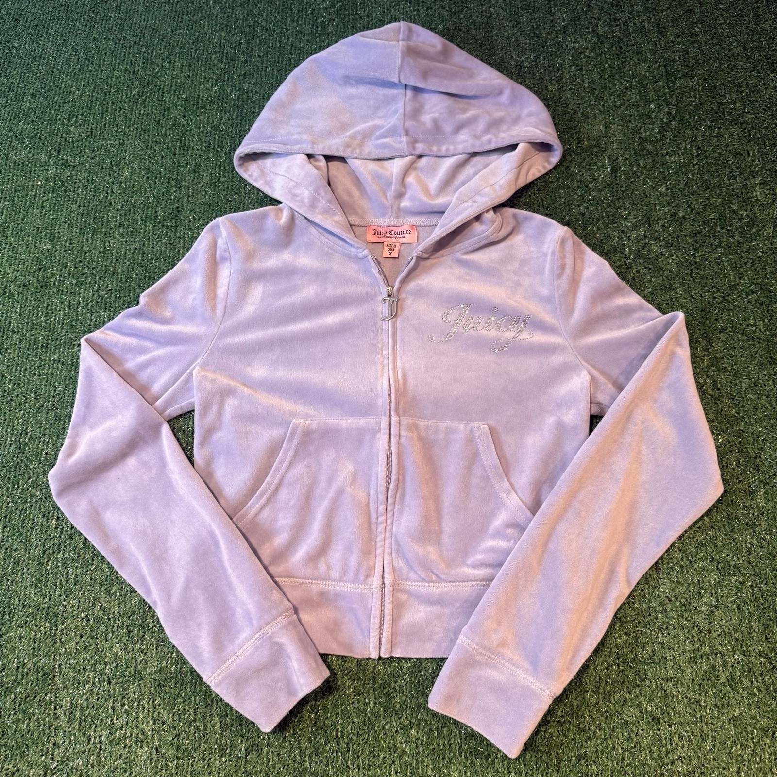 Juicy Couture Velour Zip Up Hoodie Size S Lavender Rhinestone